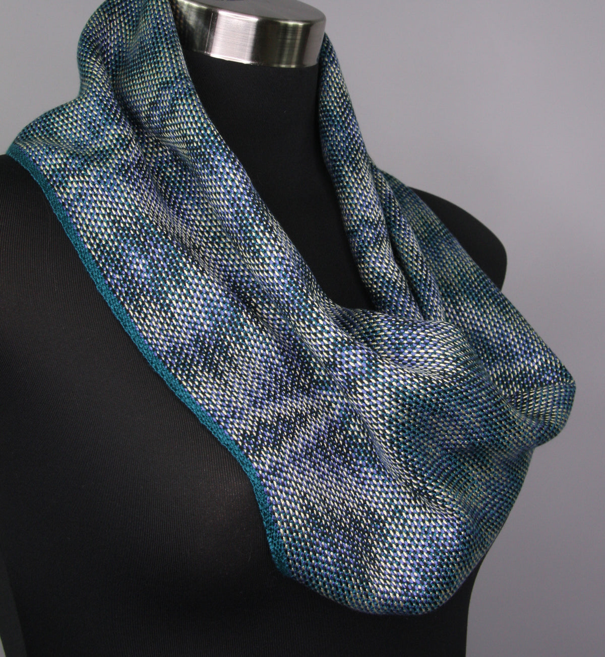 Handwoven Tencel™ Cowl - Corris Effect with Teal Weft