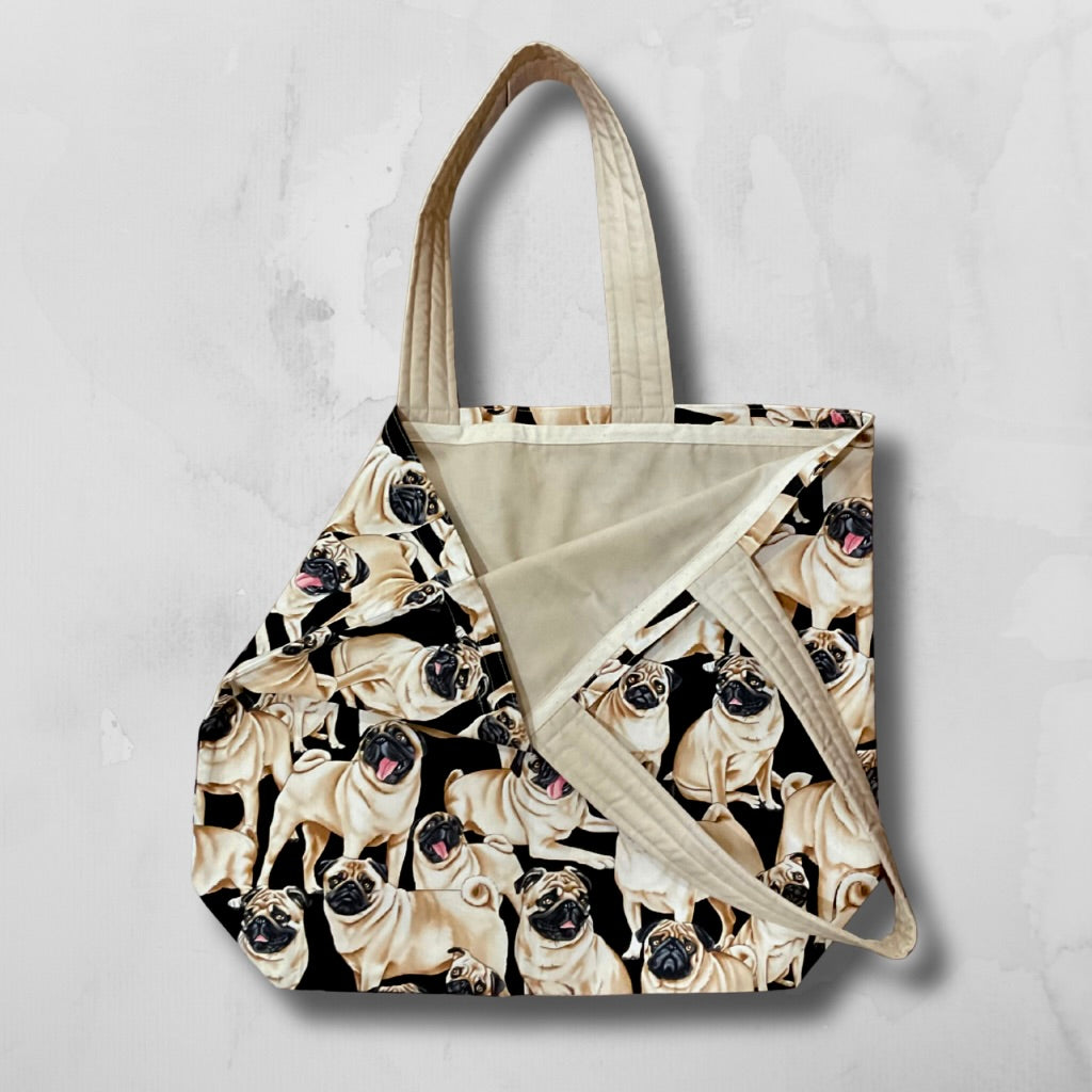 Grocery Tote ... Pug ... Lined with storage pouch