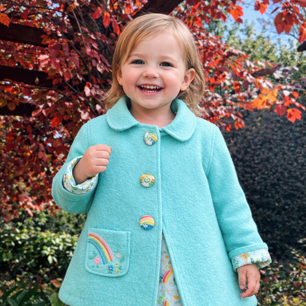 Unicorns and Rainbows Woolen Coat with Hand Embroidered Pocket