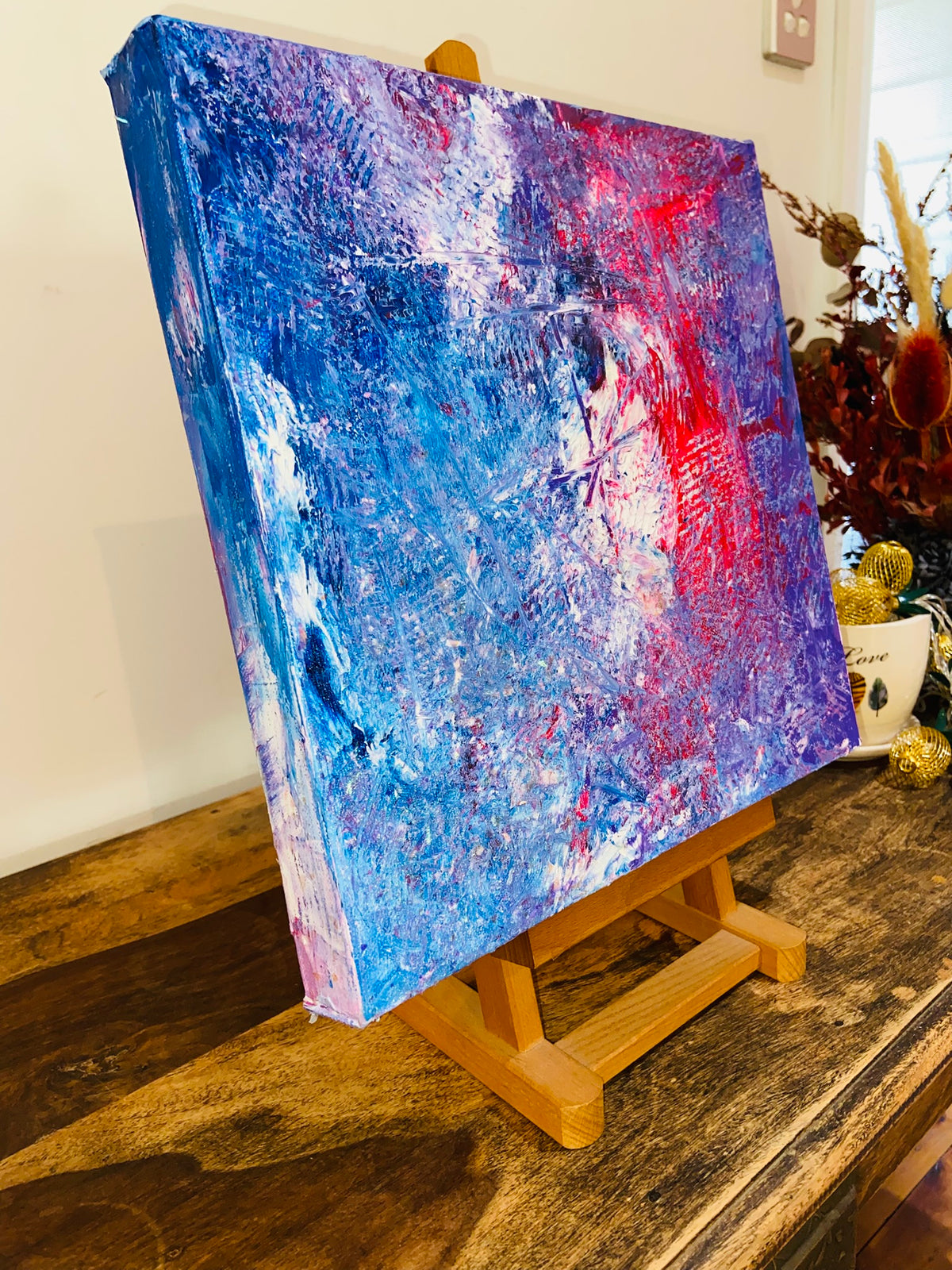 3D Abstract Acrylic Canvas Painting: Colorful Wall Art by Margo Humphries (30.5x30.5cm)