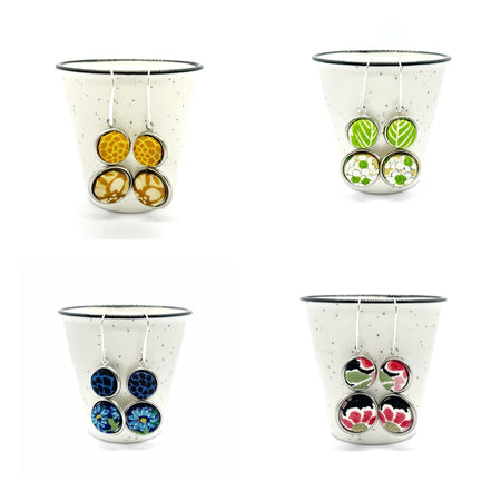 Double Drop Kimono Fabric Button Earrings