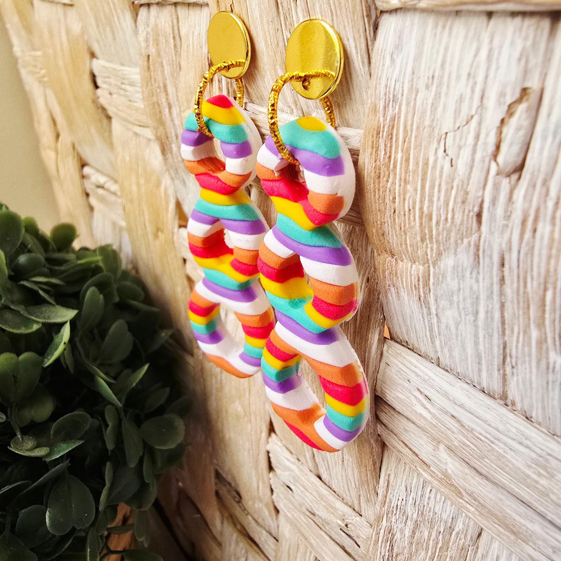 Candy Striped Triple Loop Cutout Drop Earrings