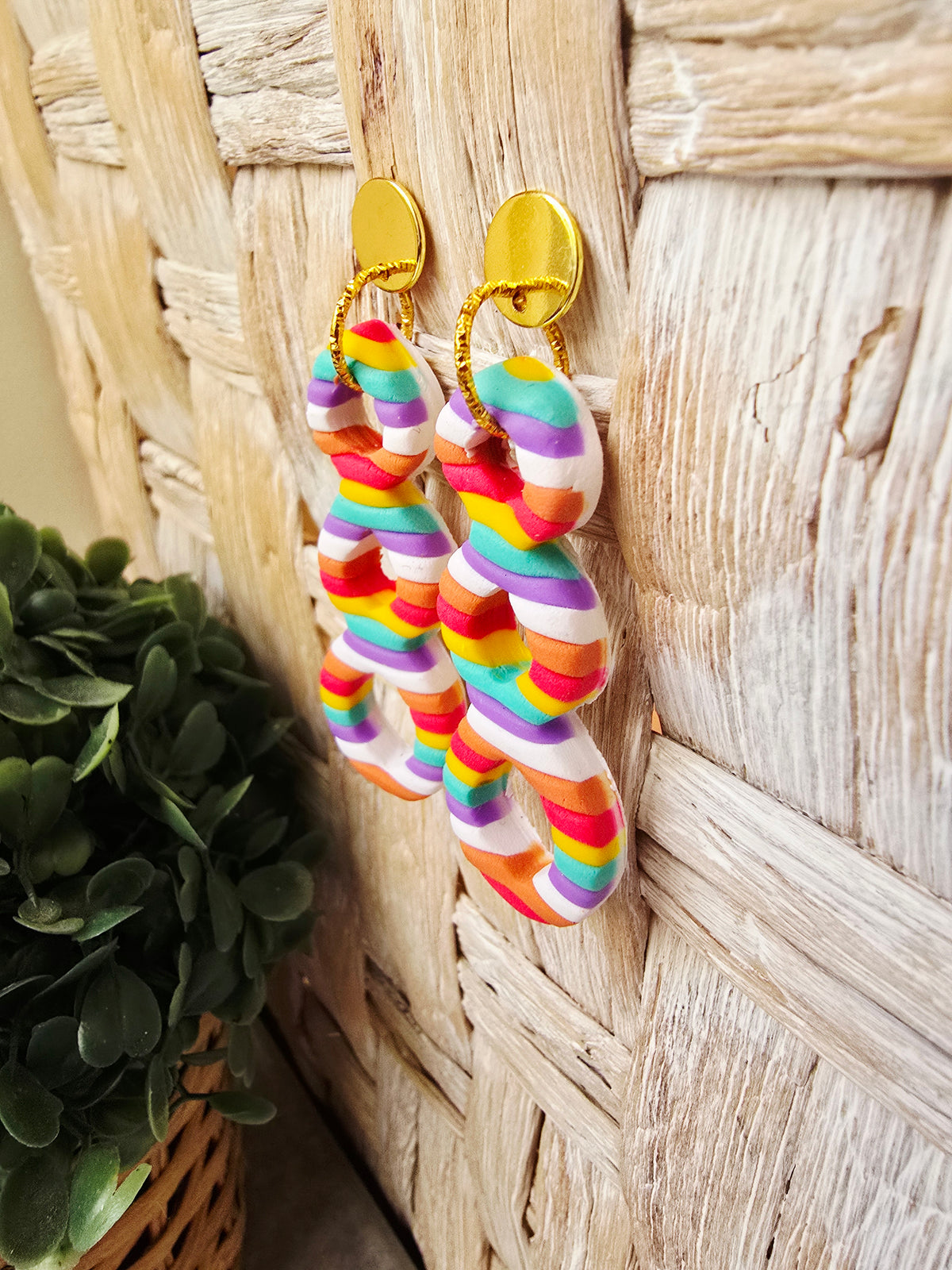 Candy Striped Triple Loop Cutout Drop Earrings