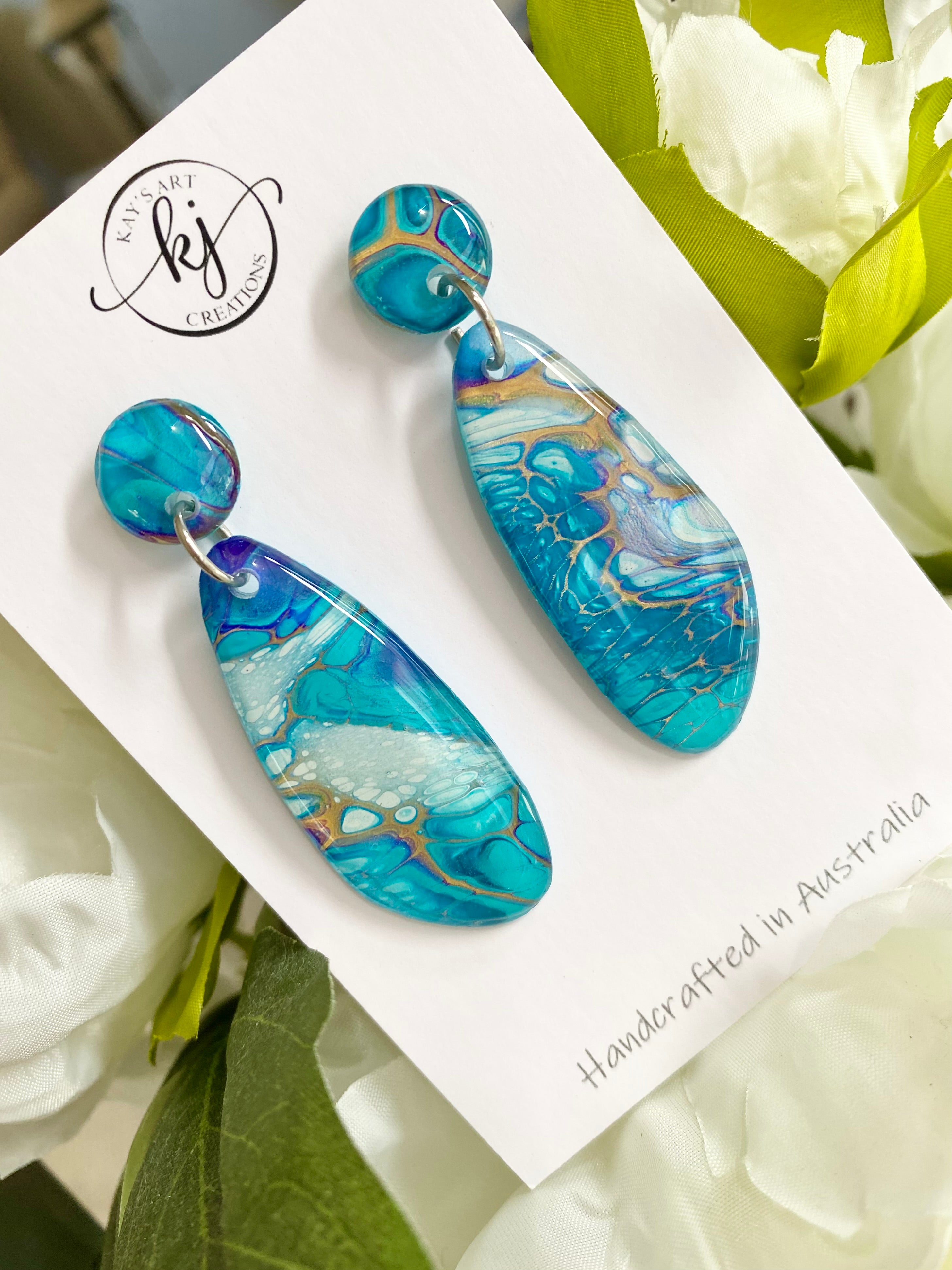 Turquoise Gold Dangle Stud Earrings