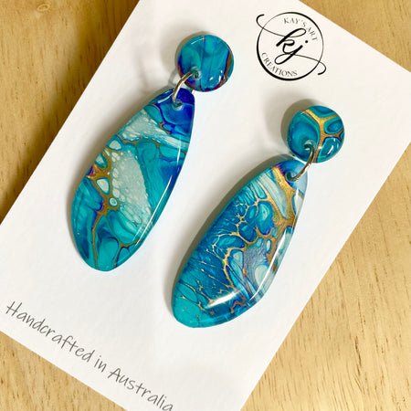 Turquoise Gold Dangle Stud Earrings