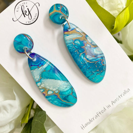 Turquoise Gold Dangle Stud Earrings