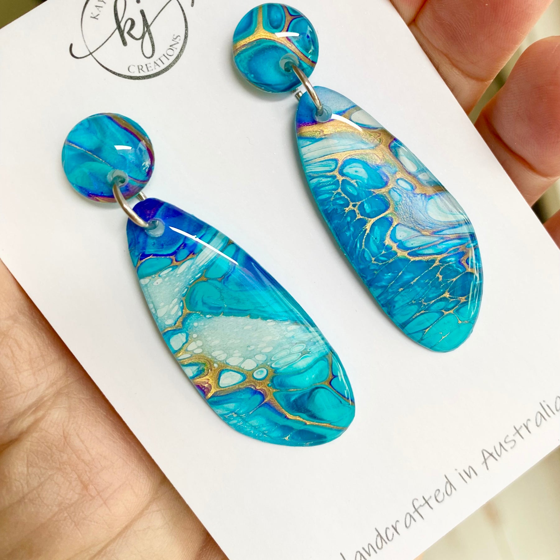 Turquoise Gold Dangle Stud Earrings