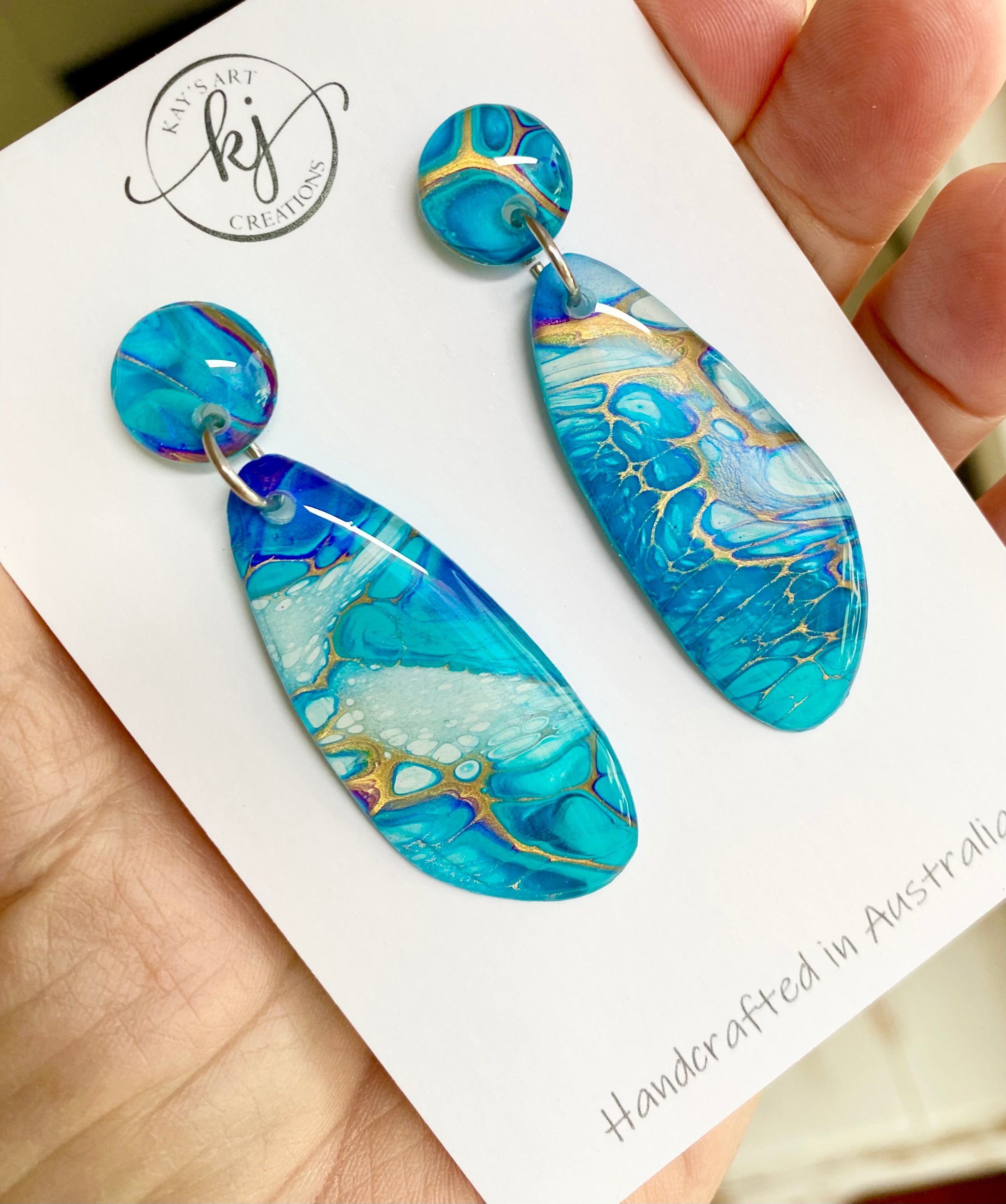Turquoise Gold Dangle Stud Earrings