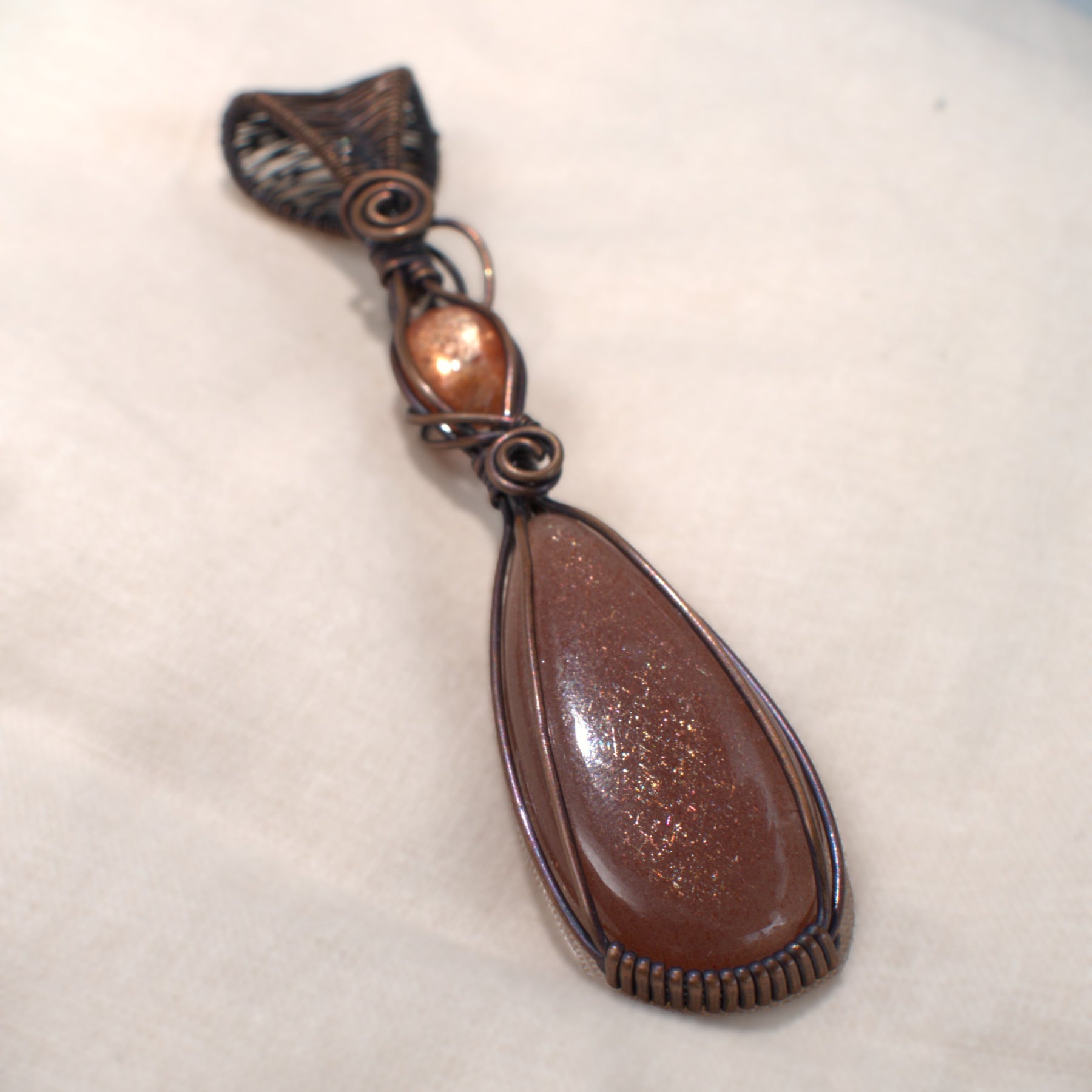 The Inner Glow - Peach Moonstone & Sunstone Copper Pendant