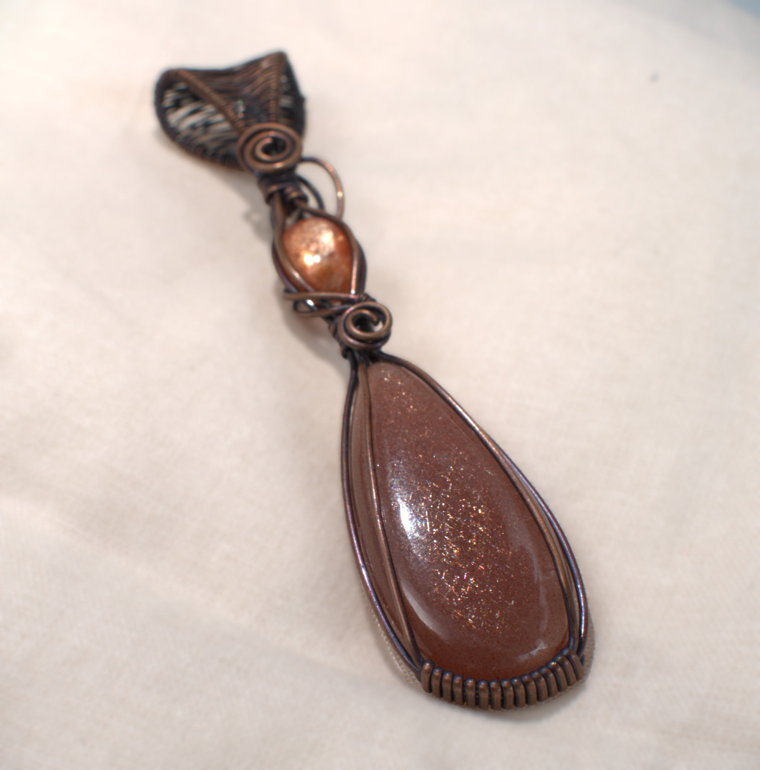 The Inner Glow - Peach Moonstone & Sunstone Copper Pendant