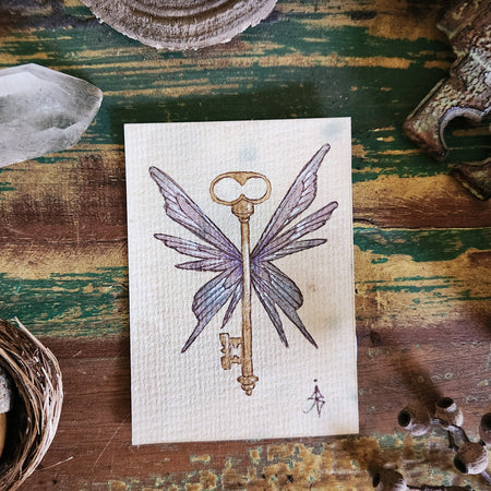 ACEO Mini Watercolour Artwork Original Art Card Collectable - Flying Key