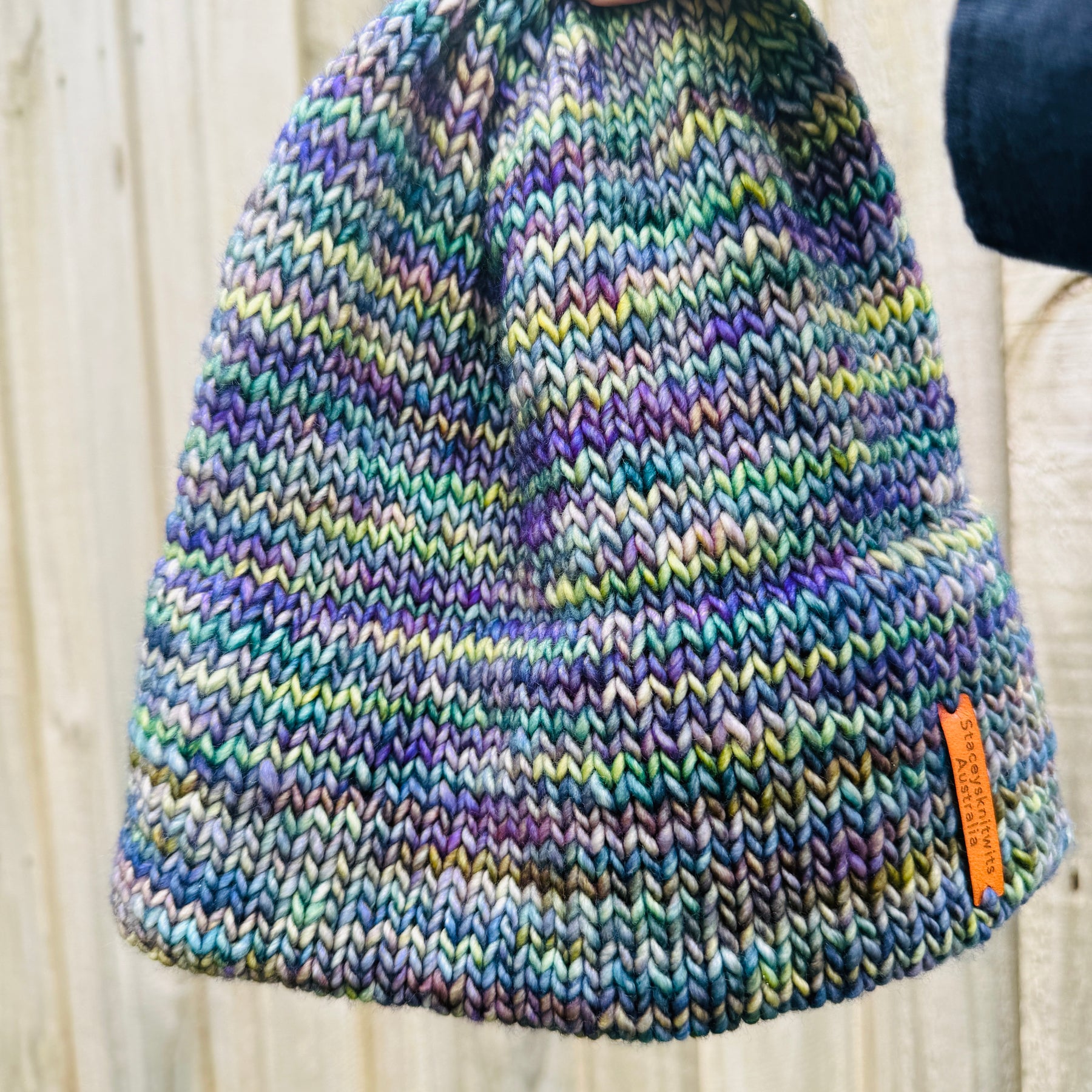 Hand-Knitted Merino Wool Beanie – Double Brim Extra Warm Unisex Winter Hat Blue Green
