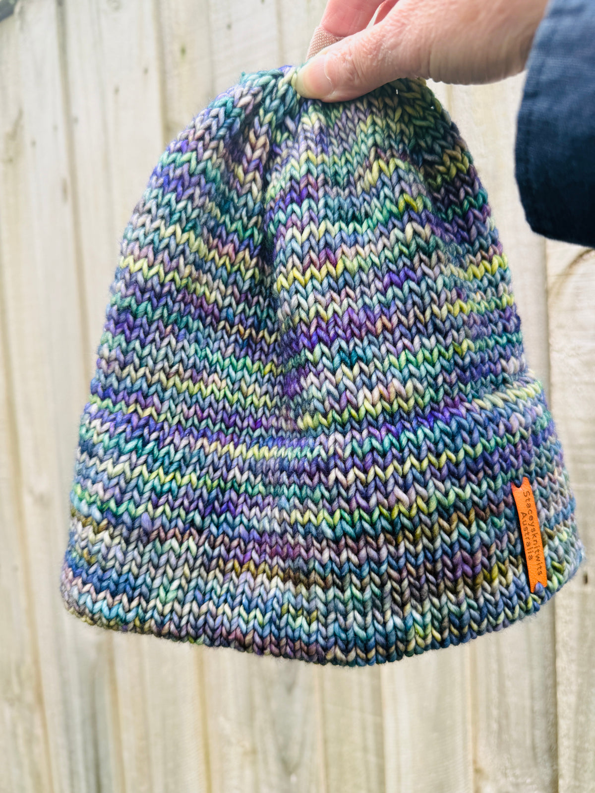 Hand-Knitted Merino Wool Beanie – Double Brim Extra Warm Unisex Winter Hat Blue Green