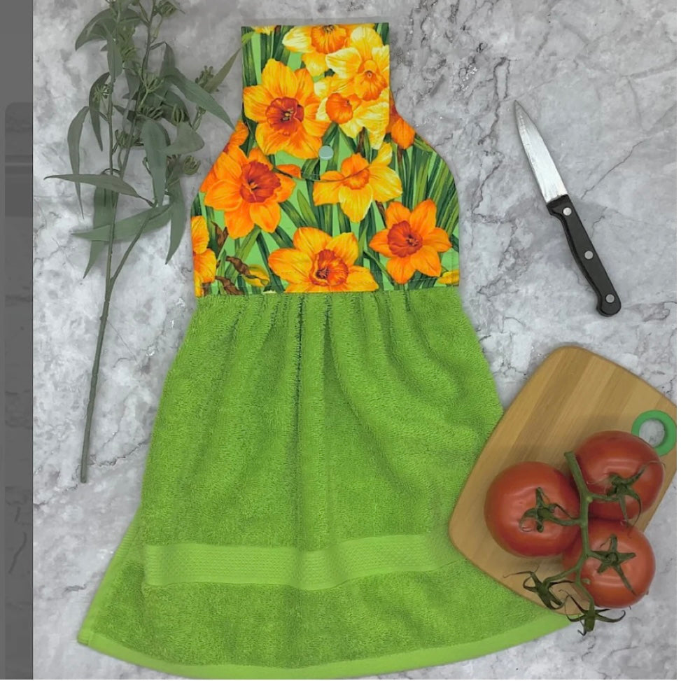 Garden flowers hanging hand towel with fabric and loop top. 4 Designs