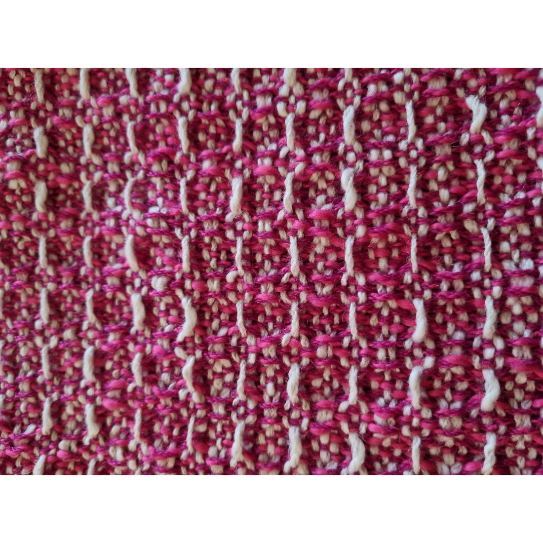 Cozy pink and white waffle-weave scarf