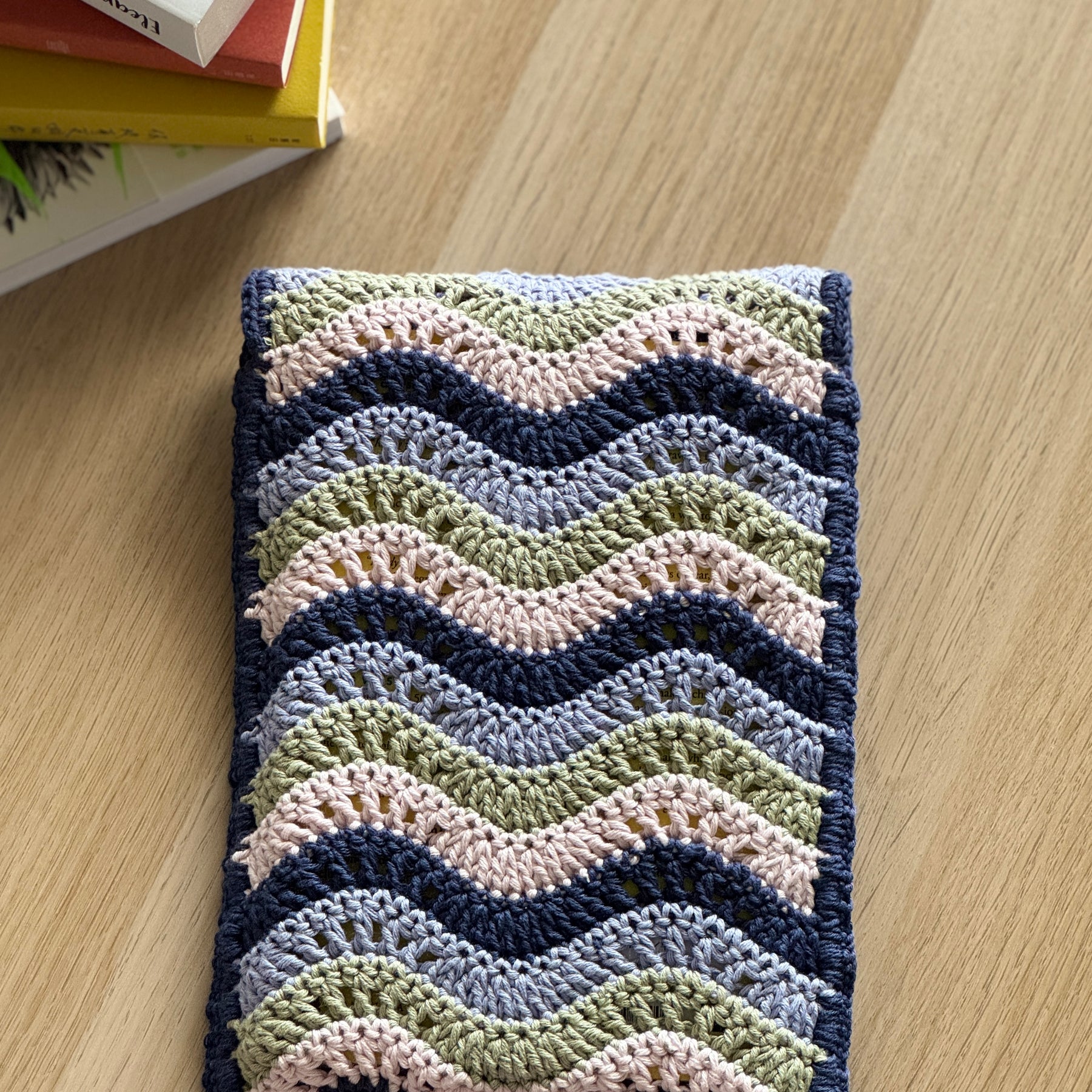 Book Sleeve | Handmade Crochet Book Accessary | Waves Ver. Cotton Yarn