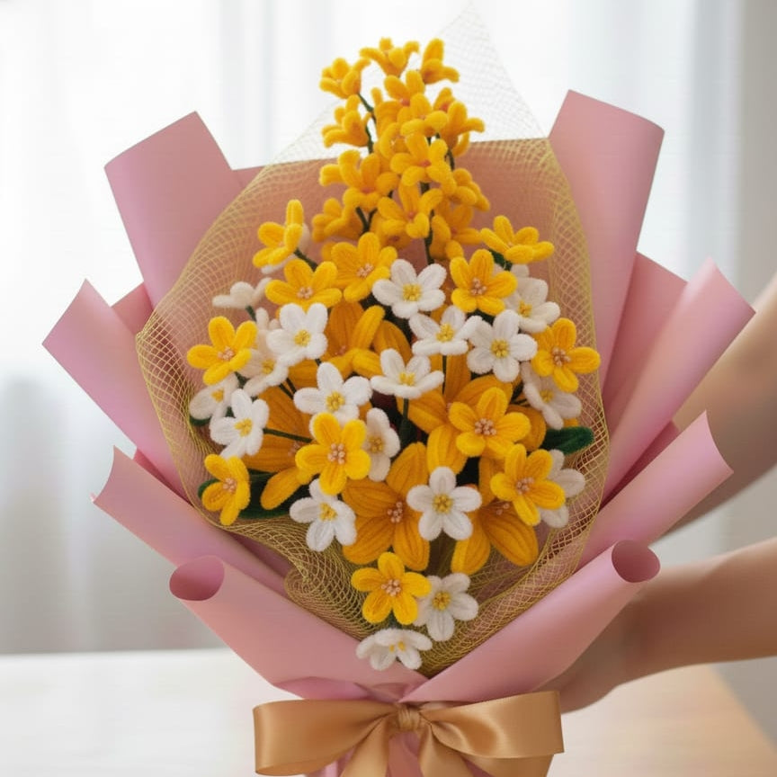 Everlasting Pipecleaner Flower Bouquet – Red & White Chenille Floral Gift