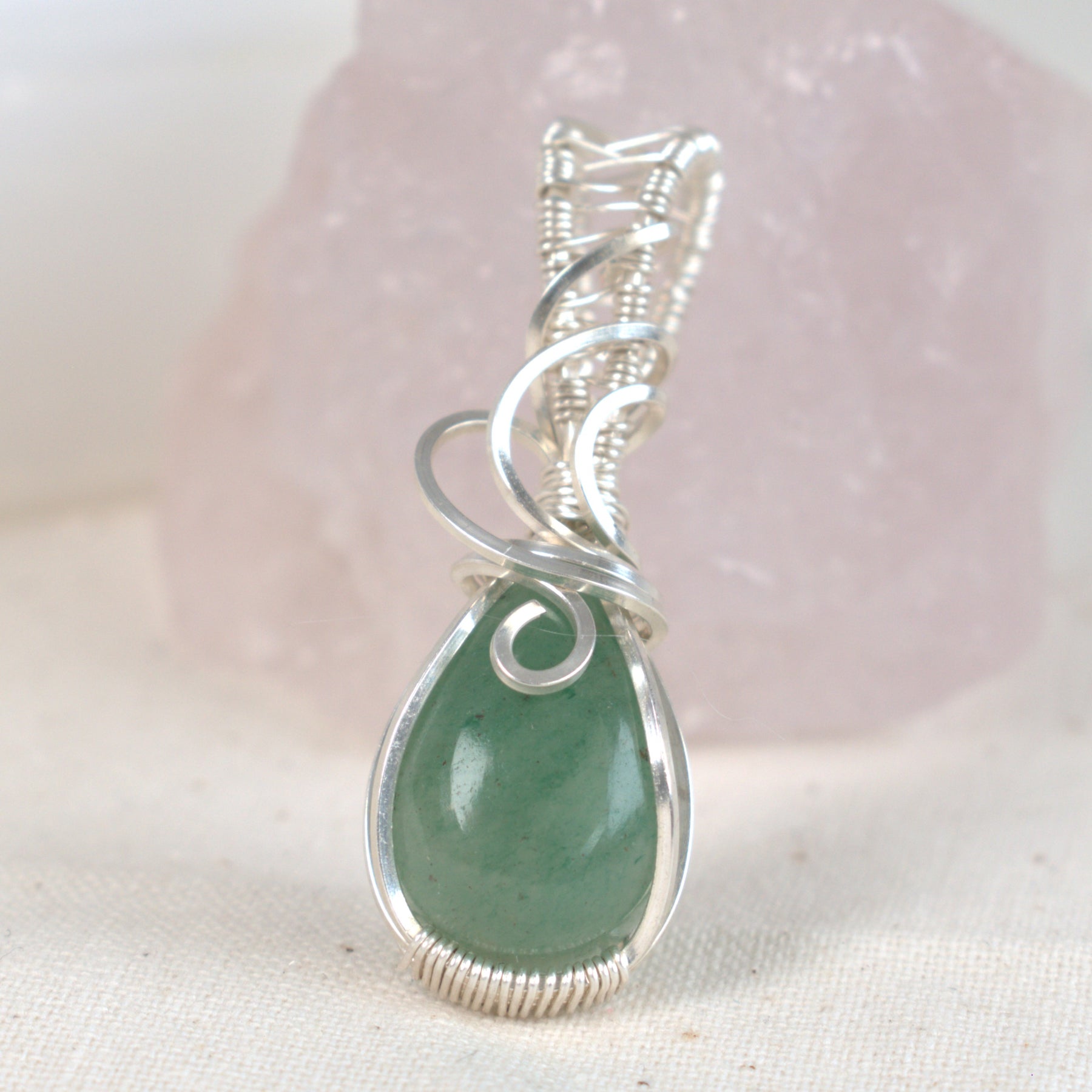 Wire Wrapped Green Aventurine Keepsake Pendant