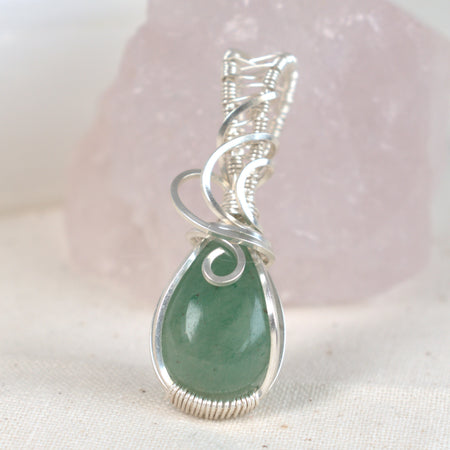 Wire Wrapped Green Aventurine Keepsake Pendant