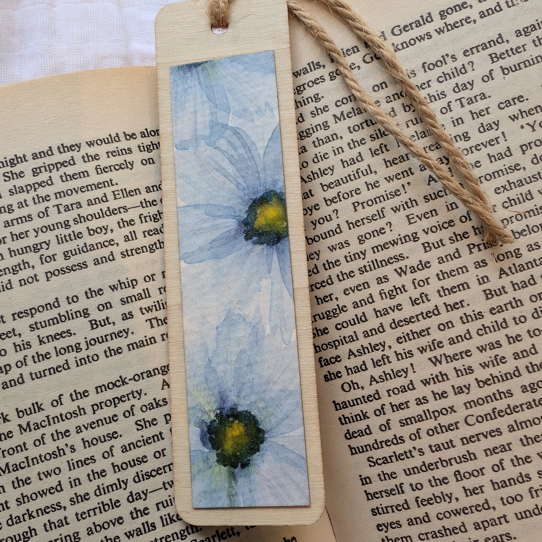 Hand-Painted Floral Wooden Bookmark | Original Watercolour Cosmos Flower | Gift for Book Lovers
