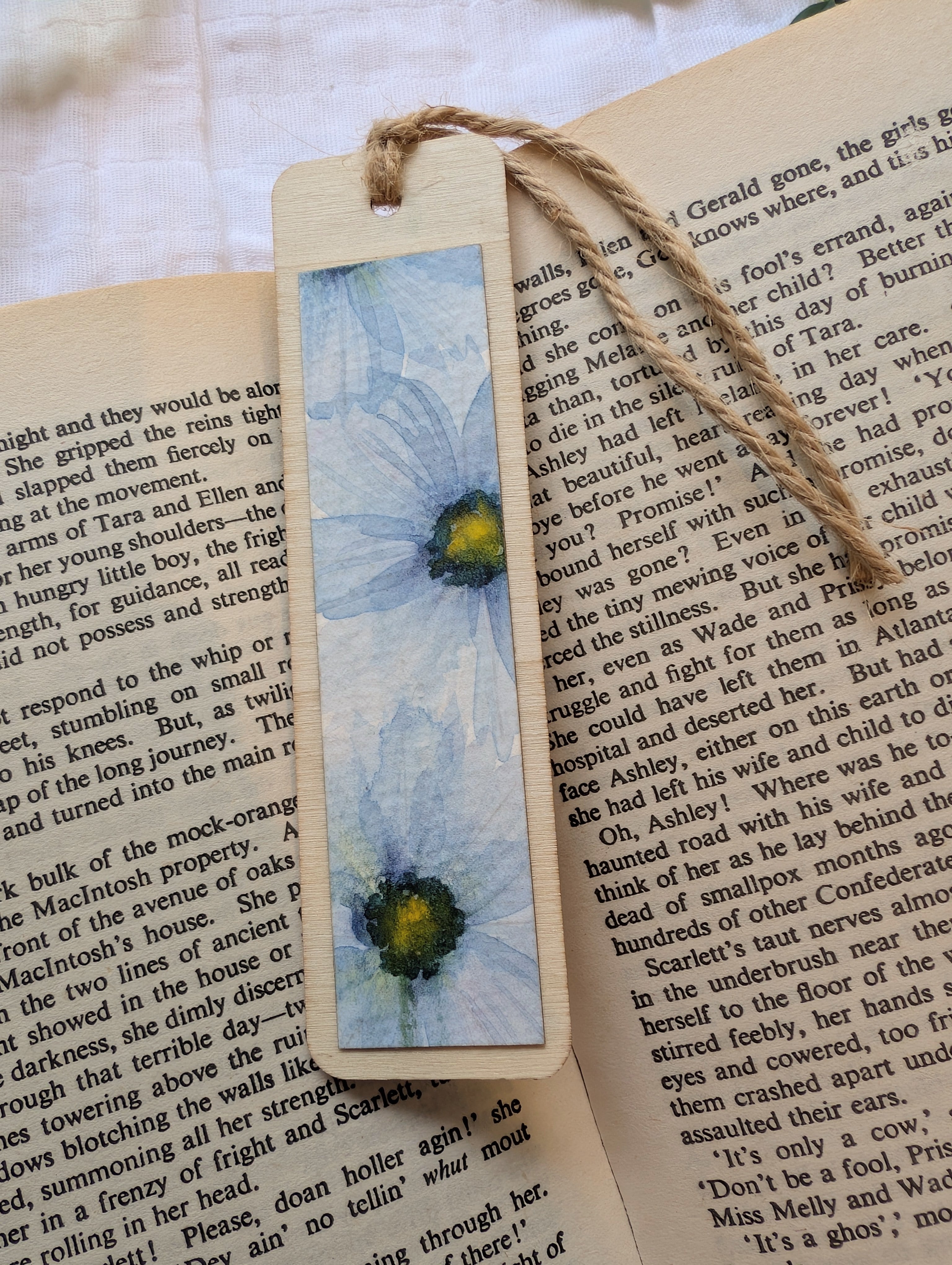 Hand-Painted Floral Wooden Bookmark | Original Watercolour Cosmos Flower | Gift for Book Lovers