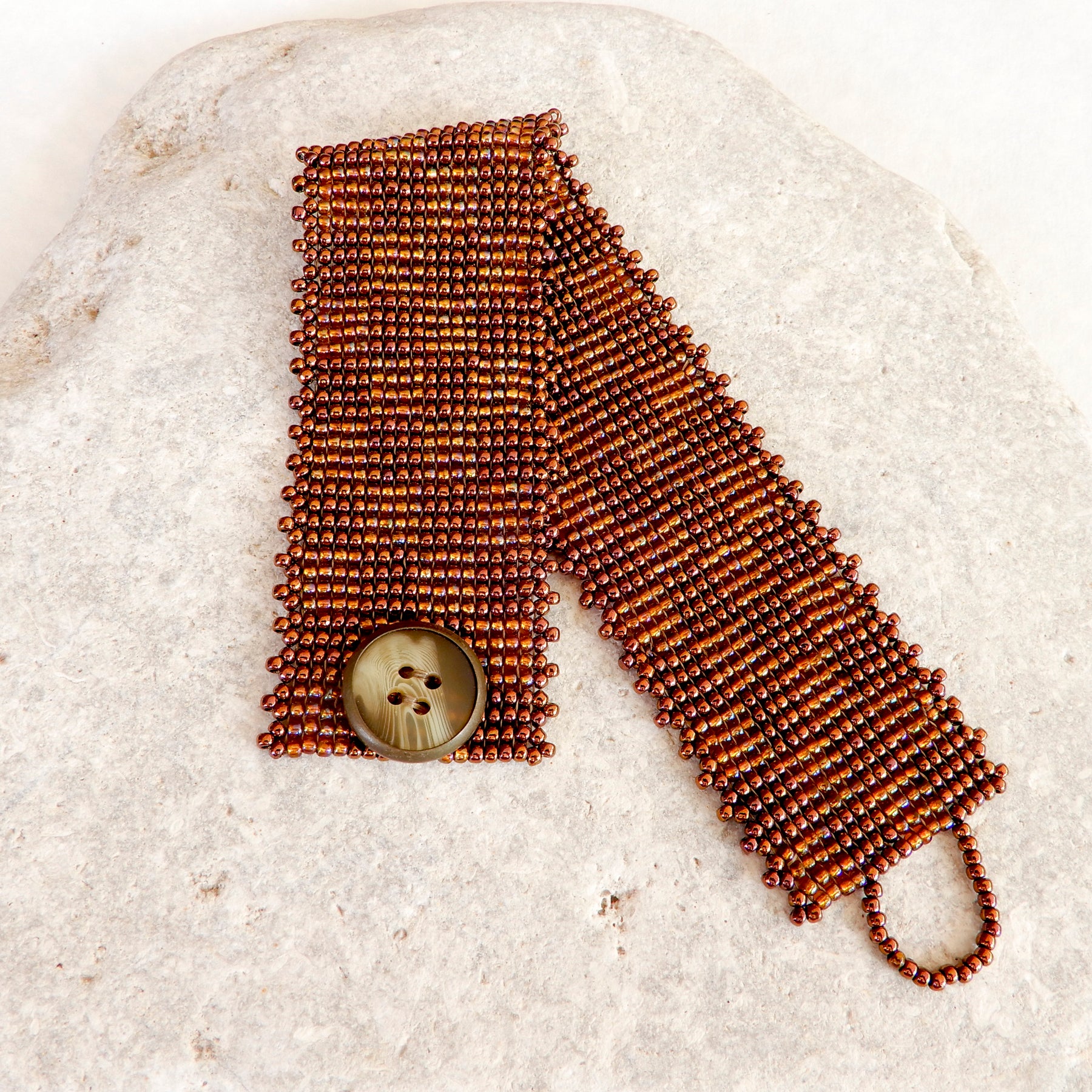 Hand beaded Bracelet in Bronze
