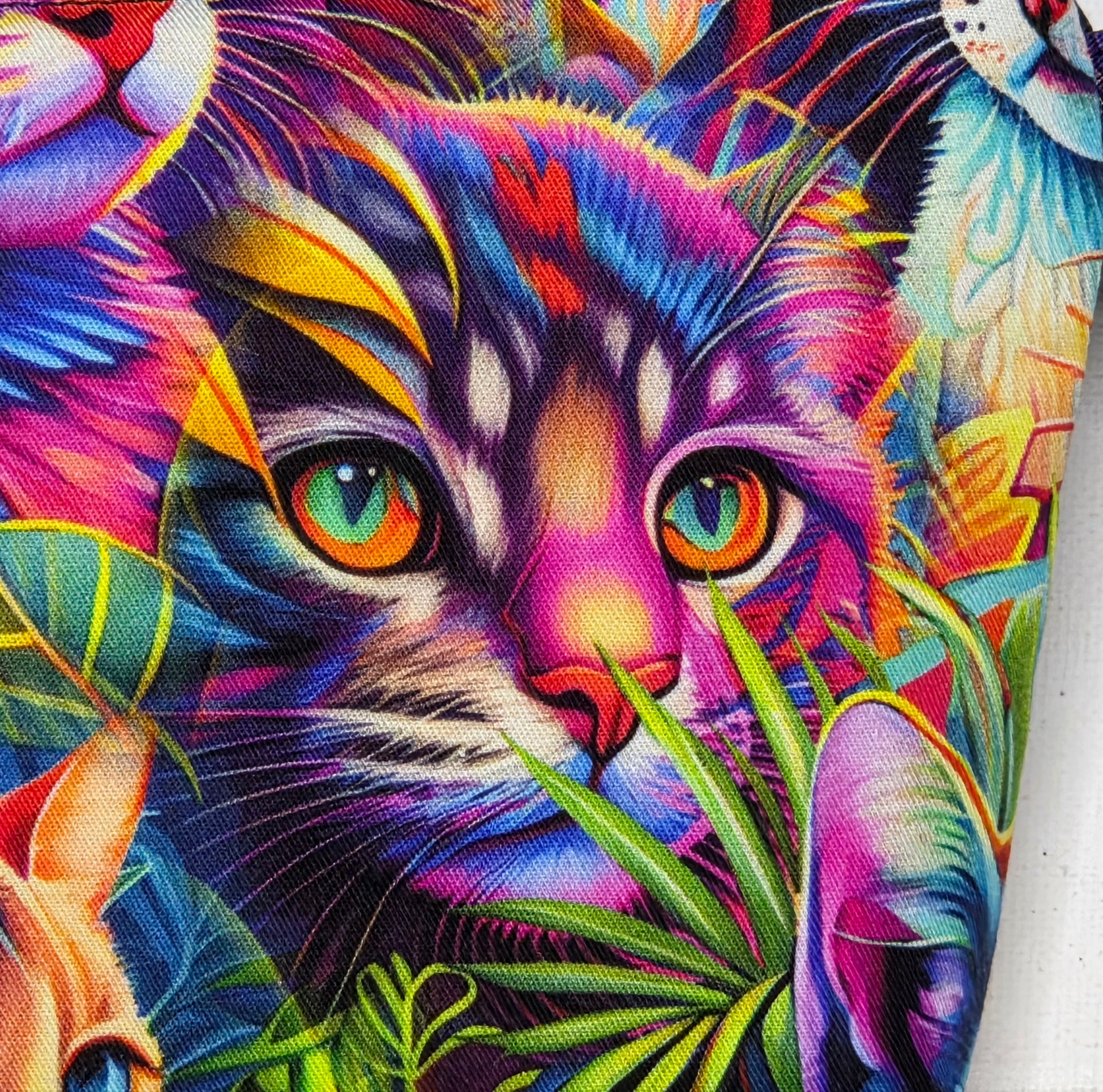 Zippered Pouch with colourful cats, size Large