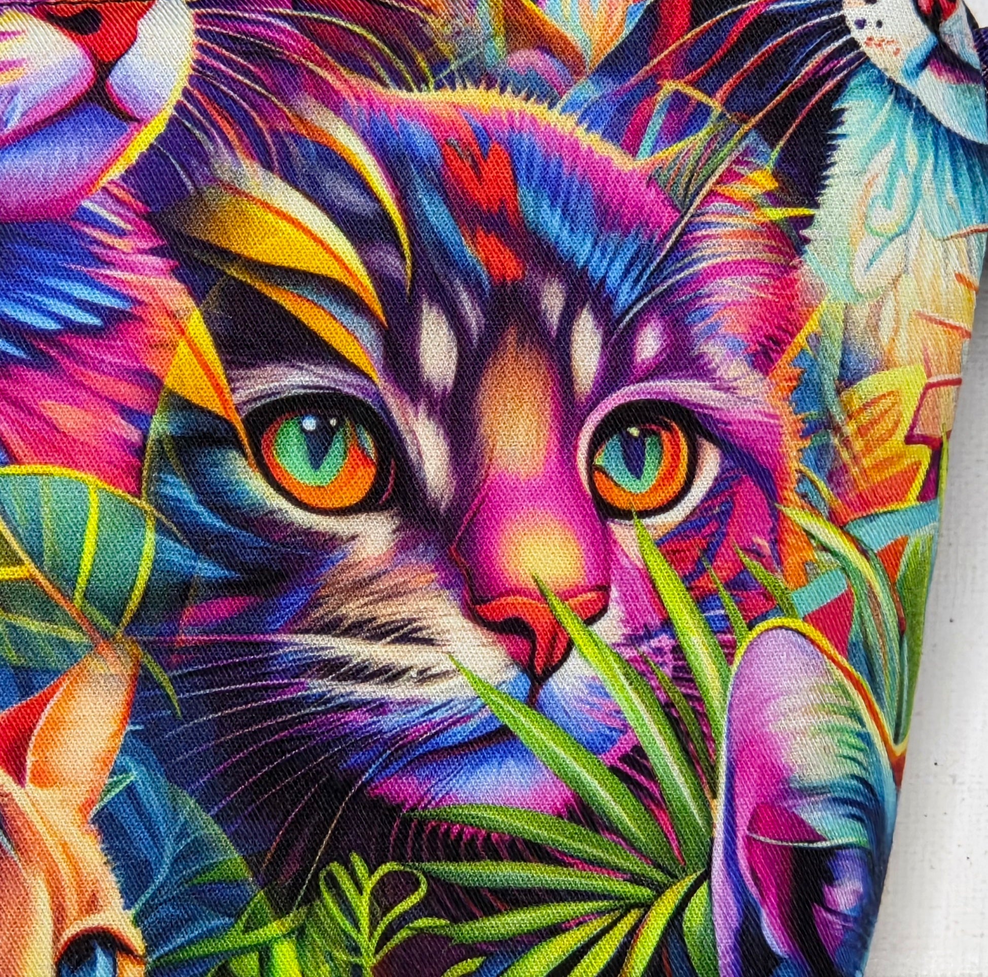 Zippered Pouch with colourful cats, size Large