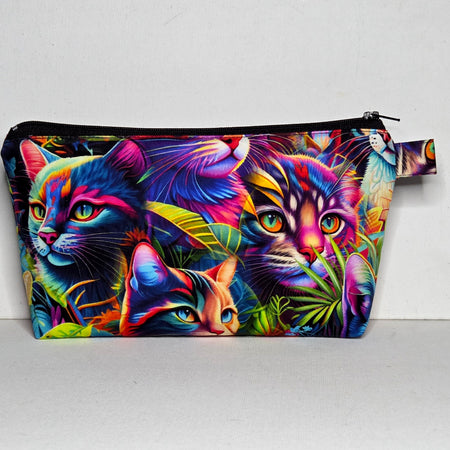 Zippered Pouch with colourful cats, size Large