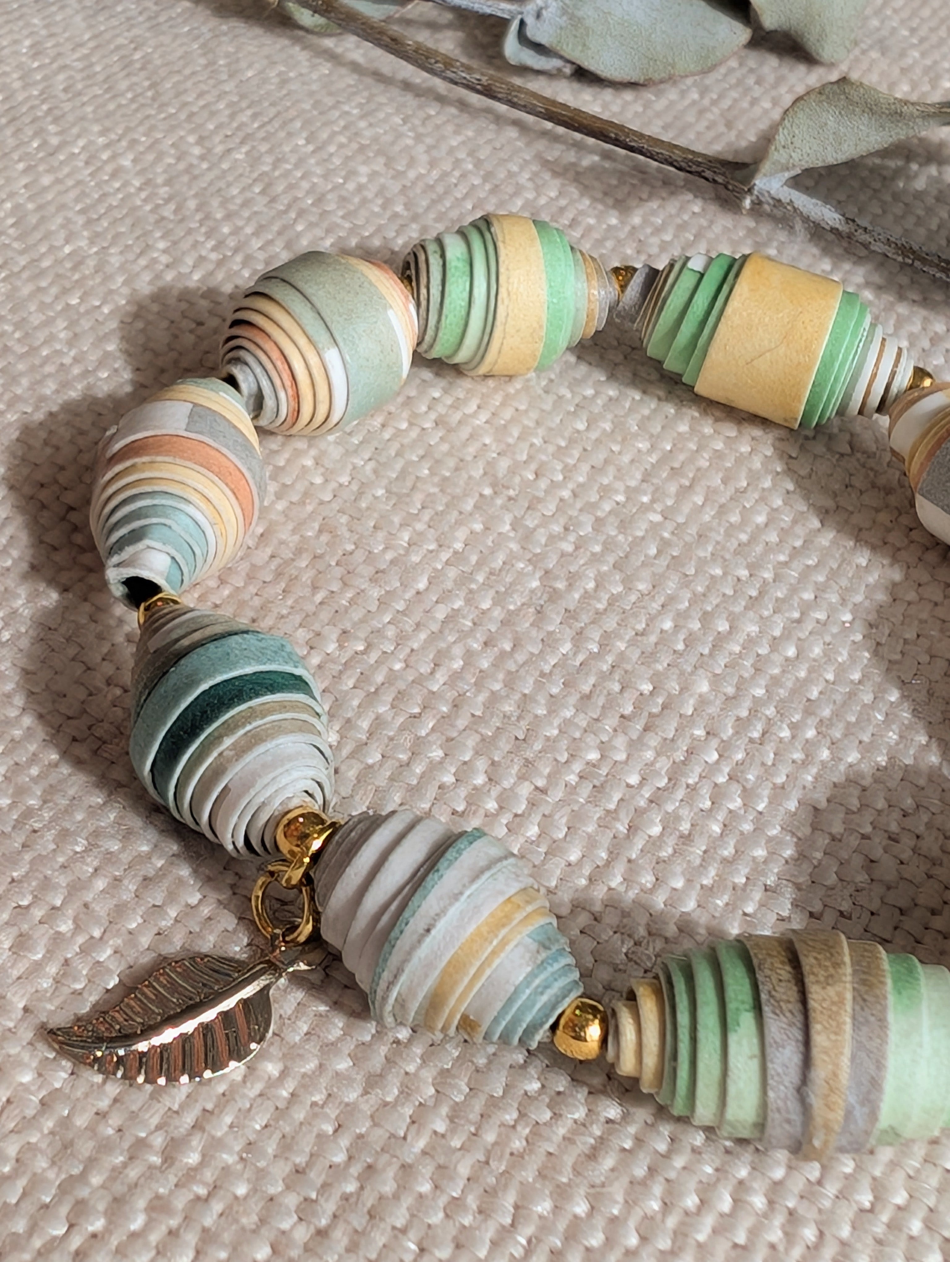 Handmade Paper Bead Bracelet – Botanical Tones, Sustainable Jewellery