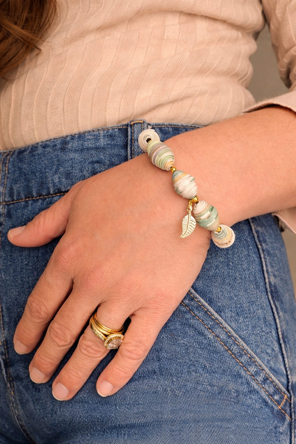 Handmade Paper Bead Bracelet – Botanical Tones, Sustainable Jewellery