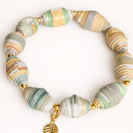 Handmade Paper Bead Bracelet – Botanical Tones, Sustainable Jewellery