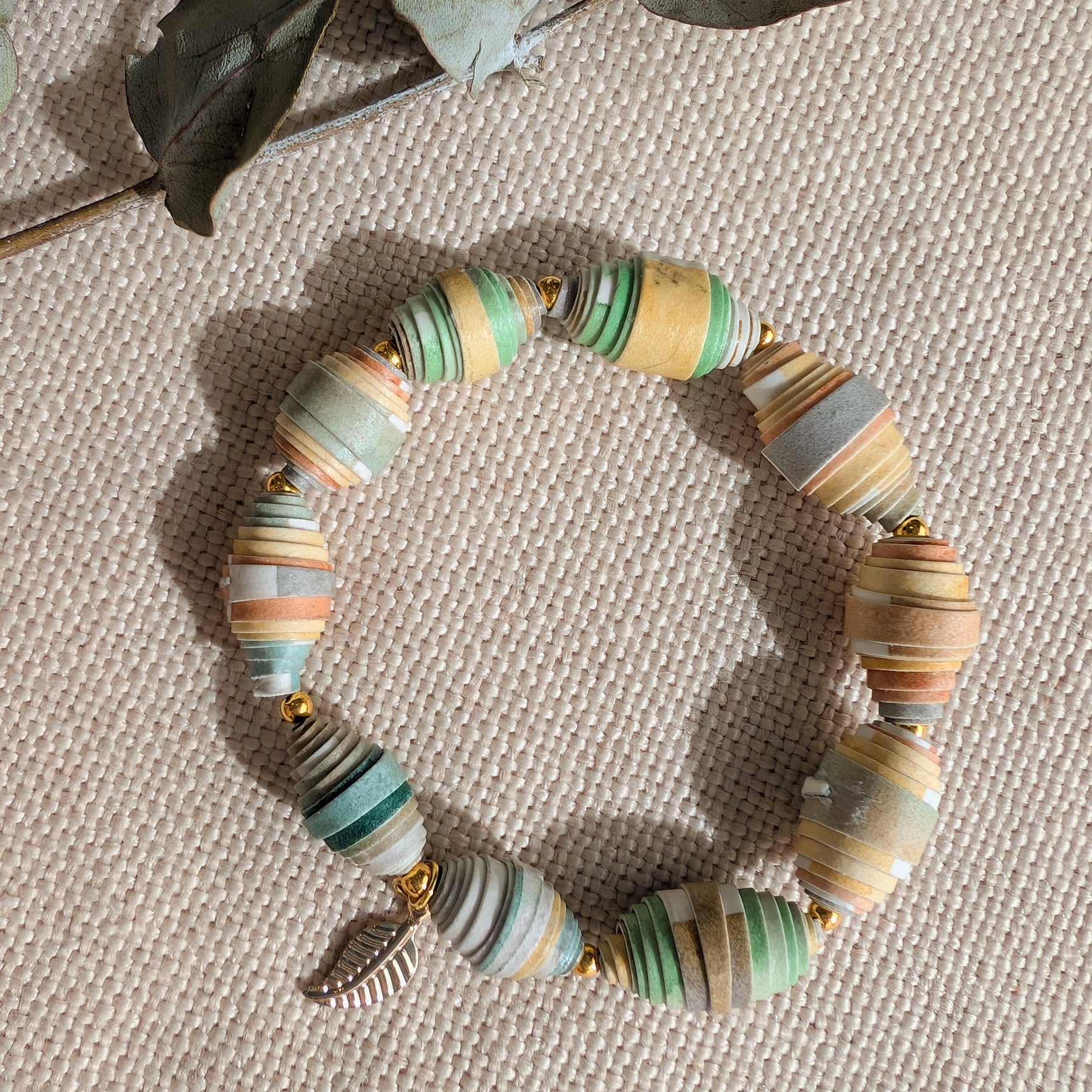 Handmade Paper Bead Bracelet – Botanical Tones, Sustainable Jewellery