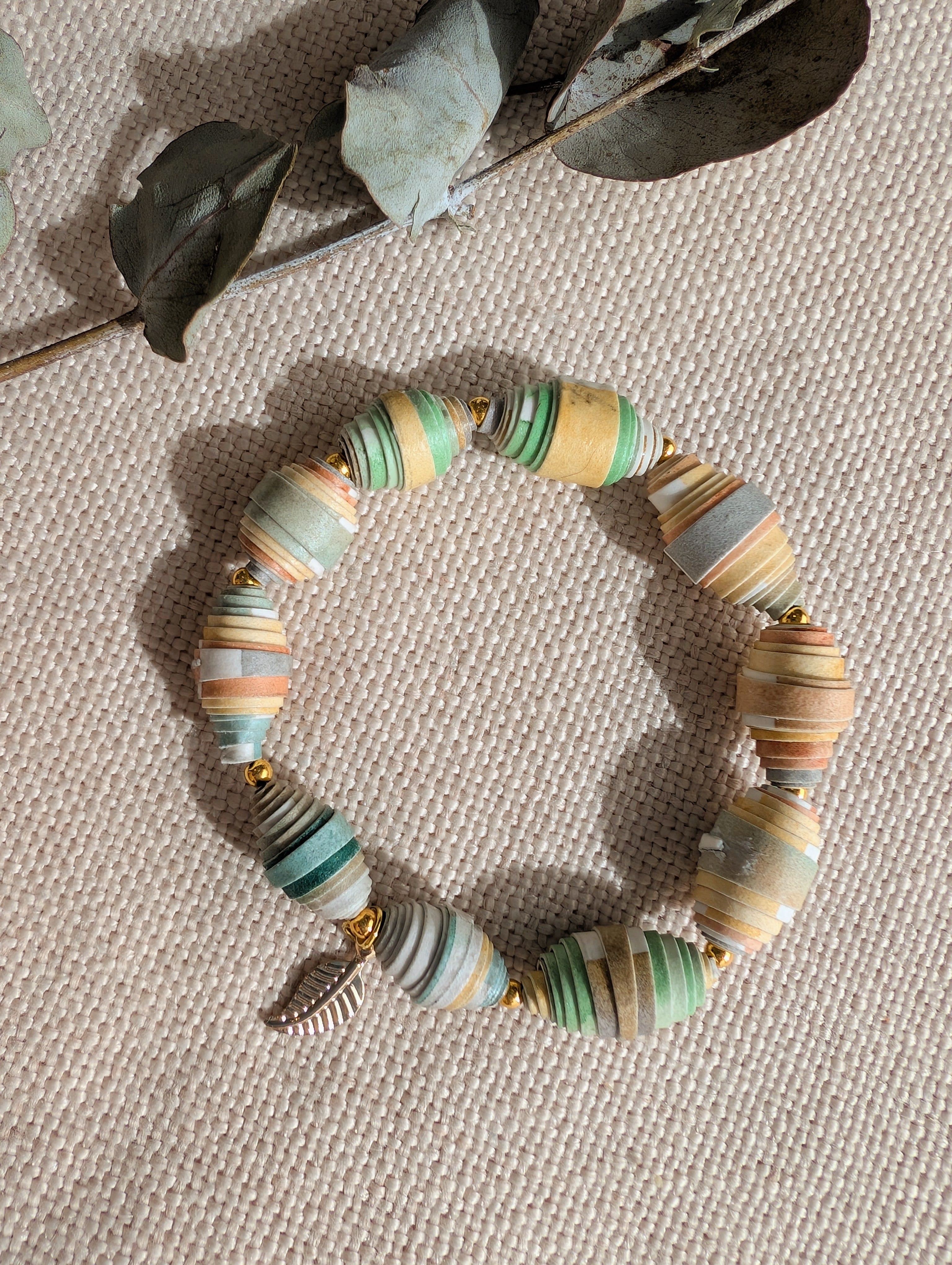 Handmade Paper Bead Bracelet – Botanical Tones, Sustainable Jewellery