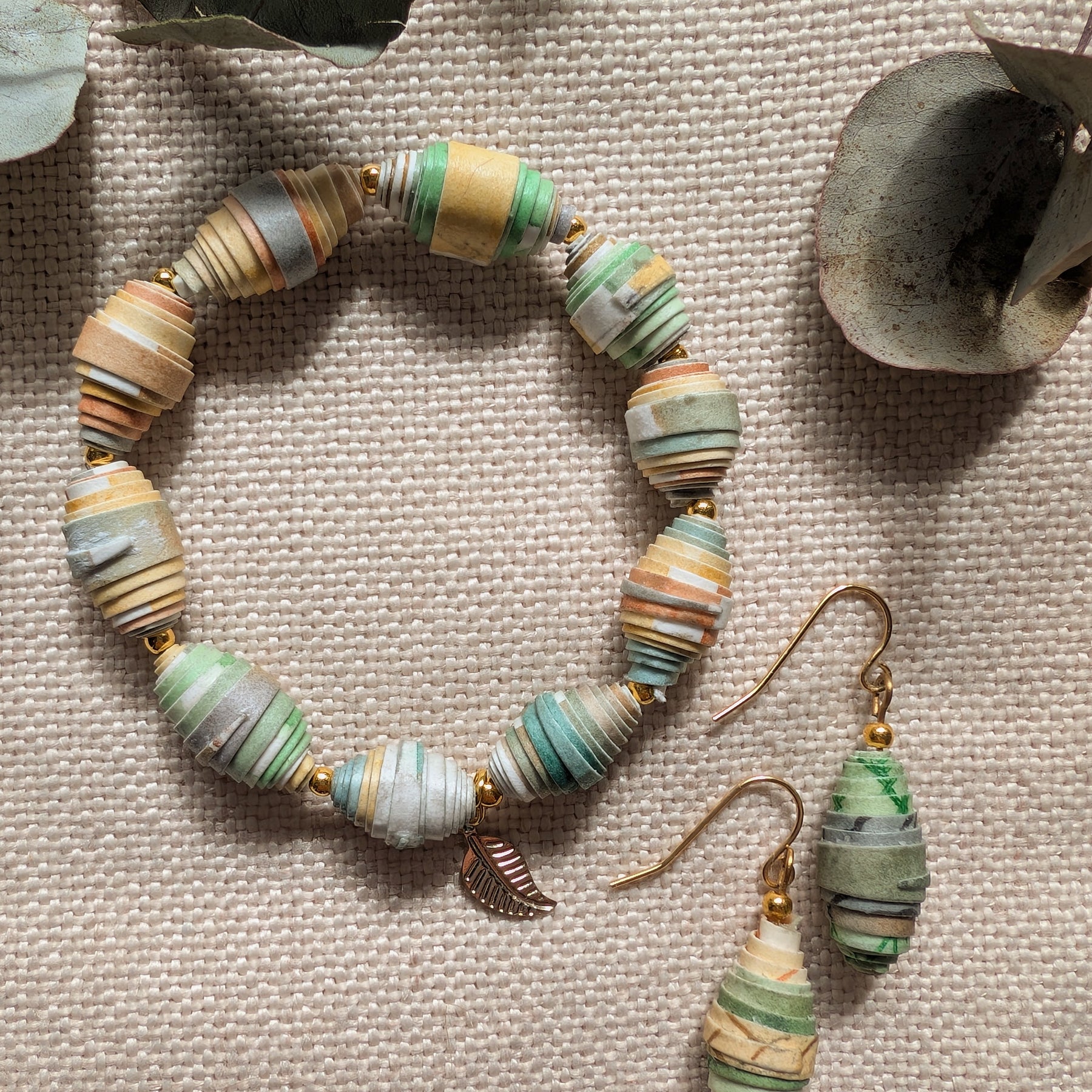 Handmade Paper Bead Bracelet – Botanical Tones, Sustainable Jewellery
