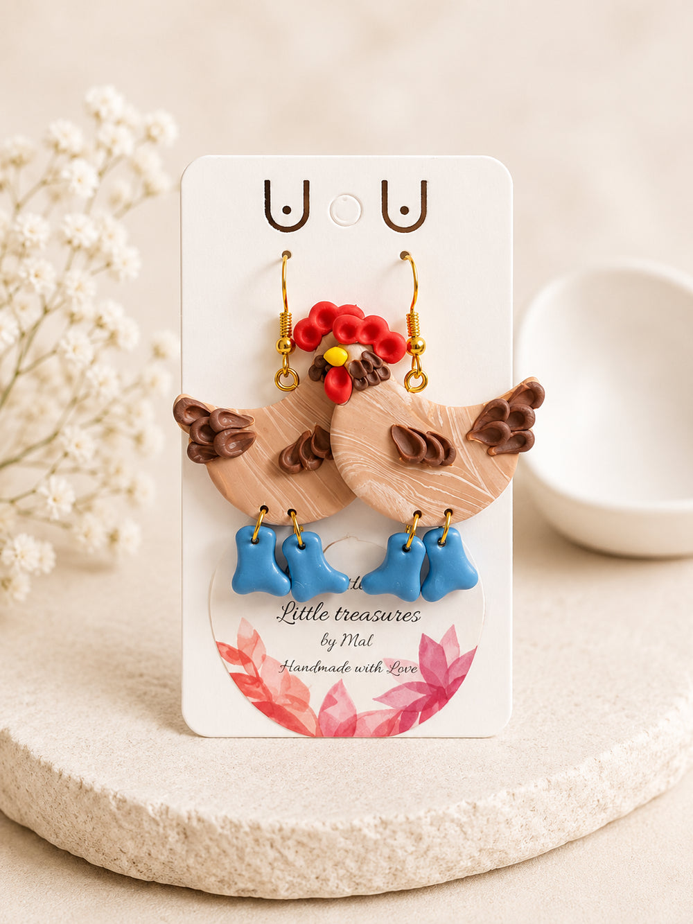 Handmade chicken earrings