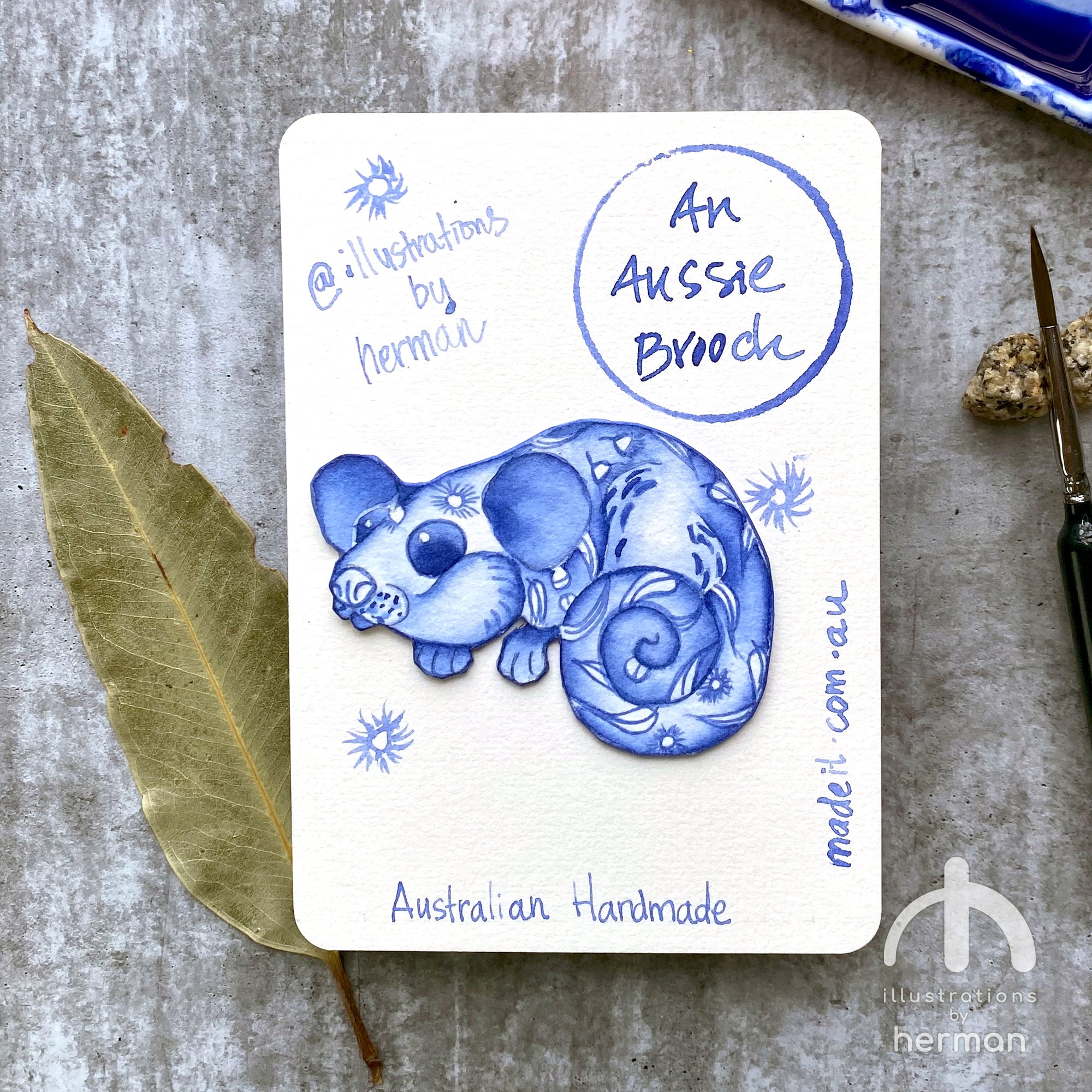 Australian Animal Brooch - Handpainted - Delft Inspired