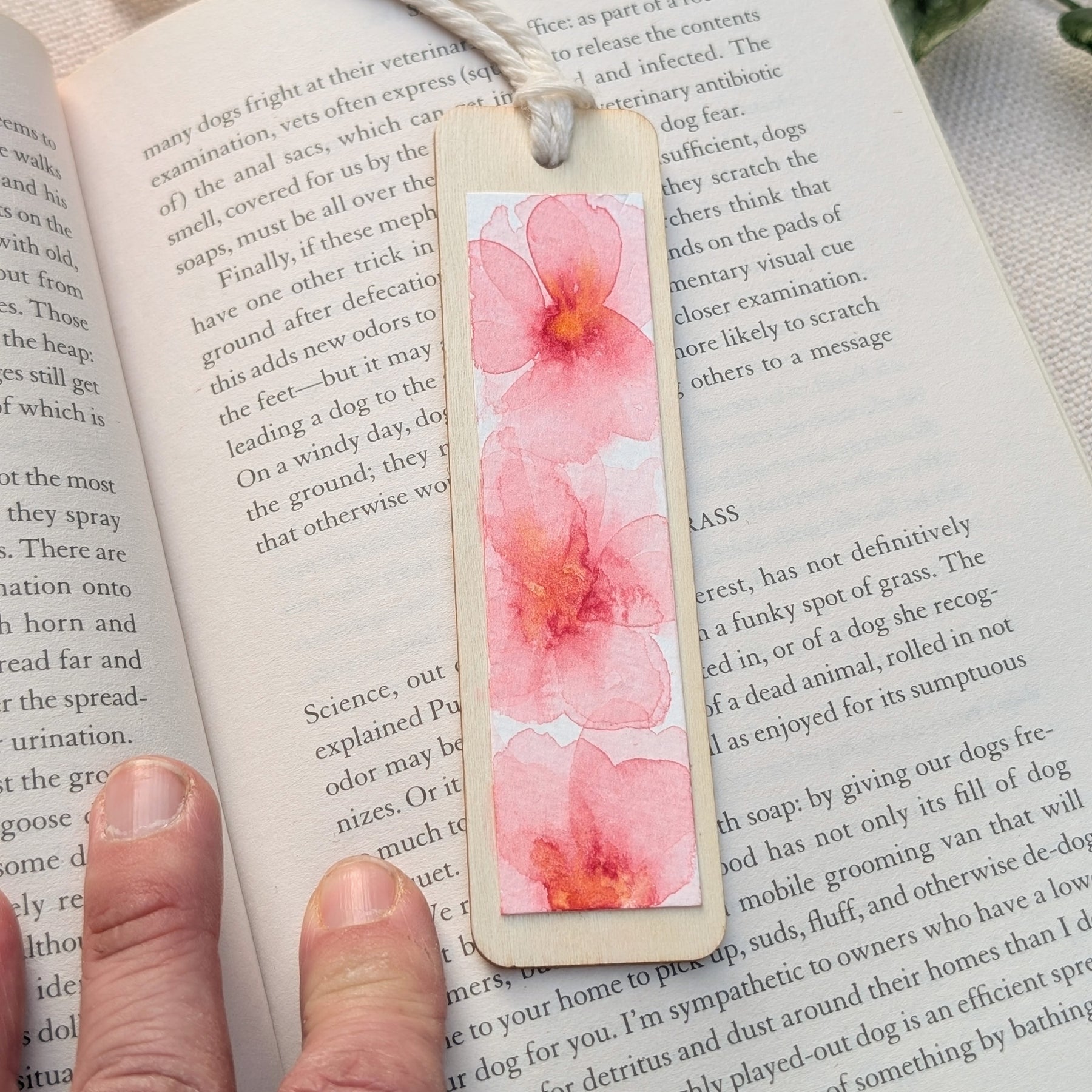 Cherry Blossom Watercolour Wooden Bookmark – Handmade in Australia
