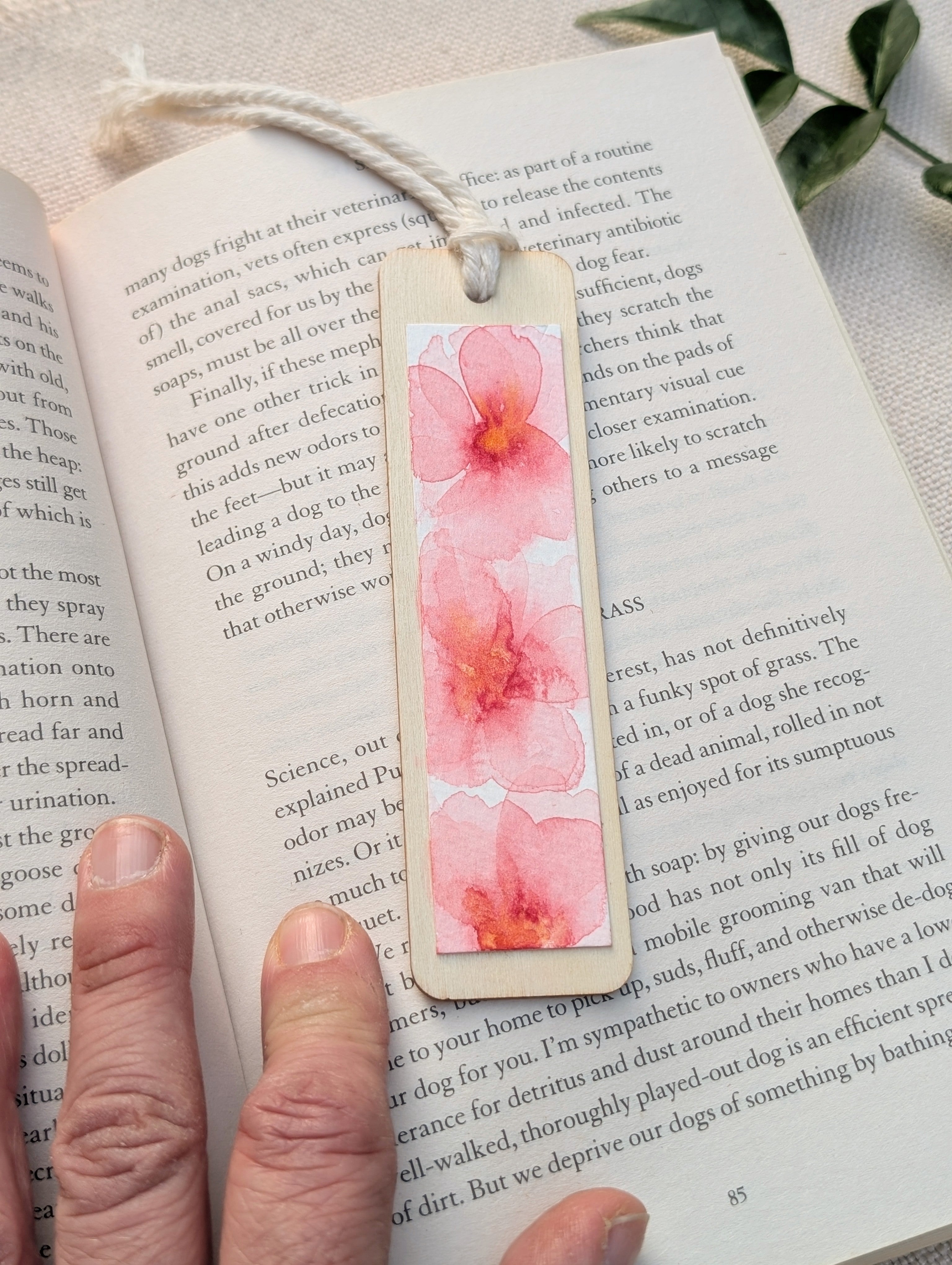 Cherry Blossom Watercolour Wooden Bookmark – Handmade in Australia