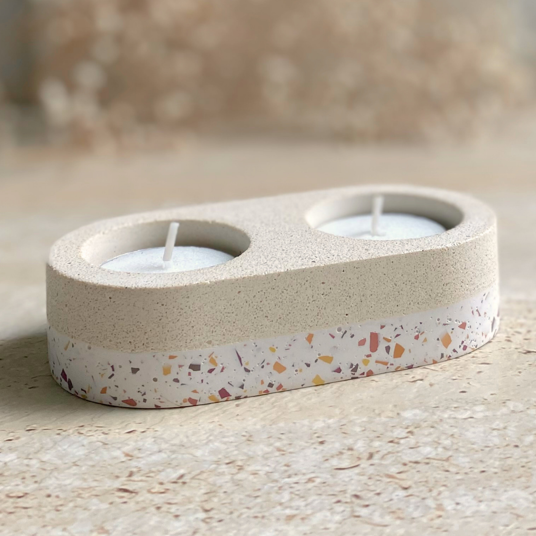 Double tealight holder | Texture Terrazzo Decor