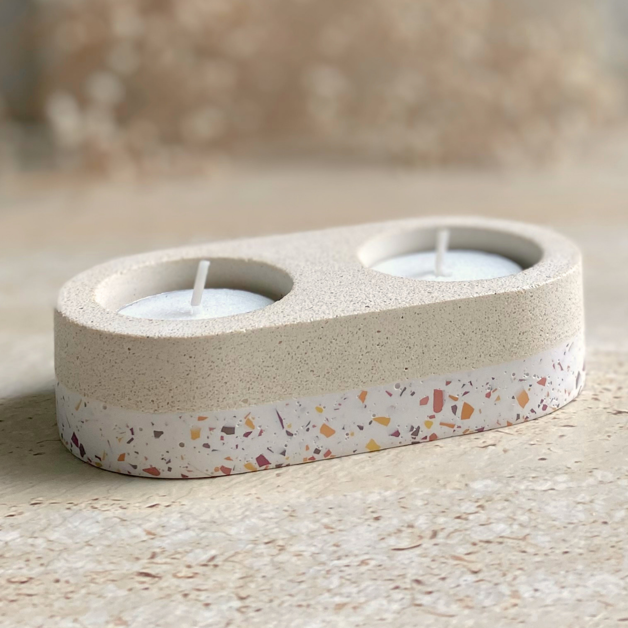 Double tealight holder | Texture Terrazzo Decor