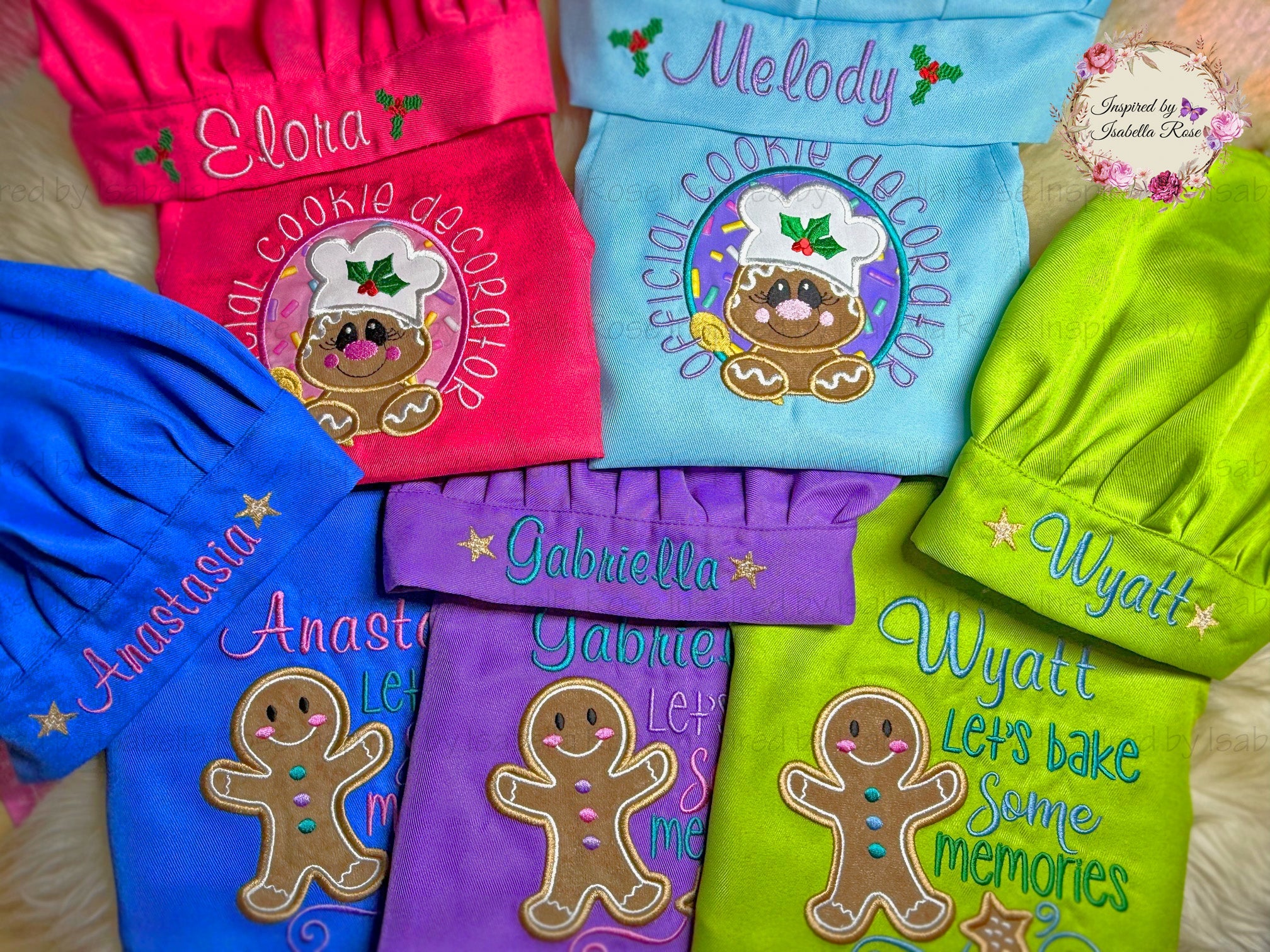 Childrens apron set, Mini chef hat, Embroidered, Made to order