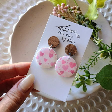 Bree dangle earrings- white hearts and wood