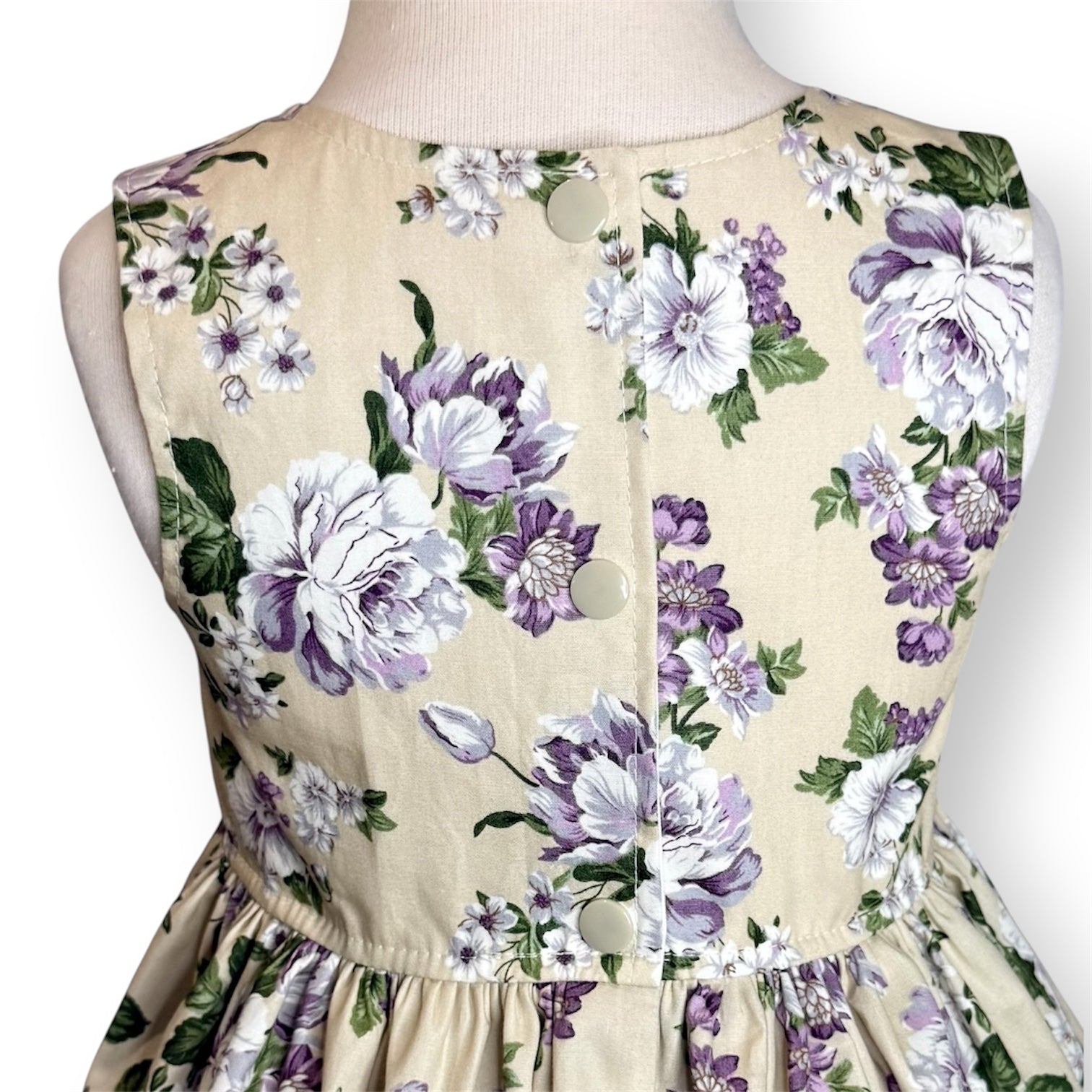 Beige with Violet Roses Girls Sundress - SIZES 3, 5 & 6