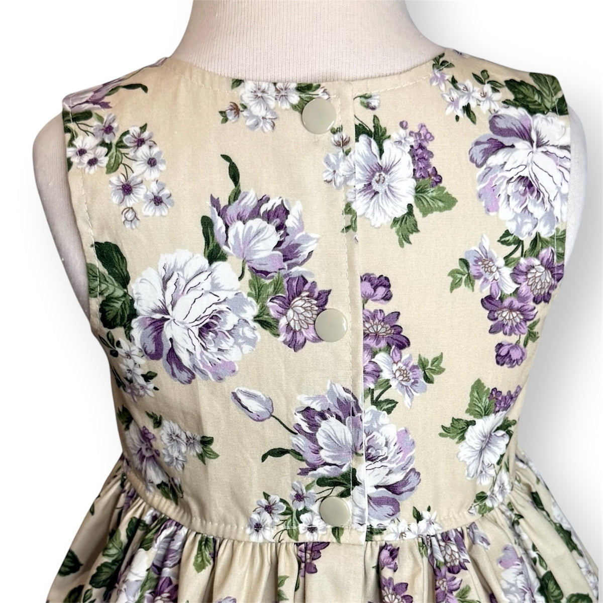Beige with Violet Roses Girls Sundress - SIZES 3, 5 & 6