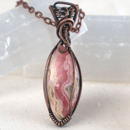 Rose Canyon – Rhodochrosite Oxidised Copper Pendant