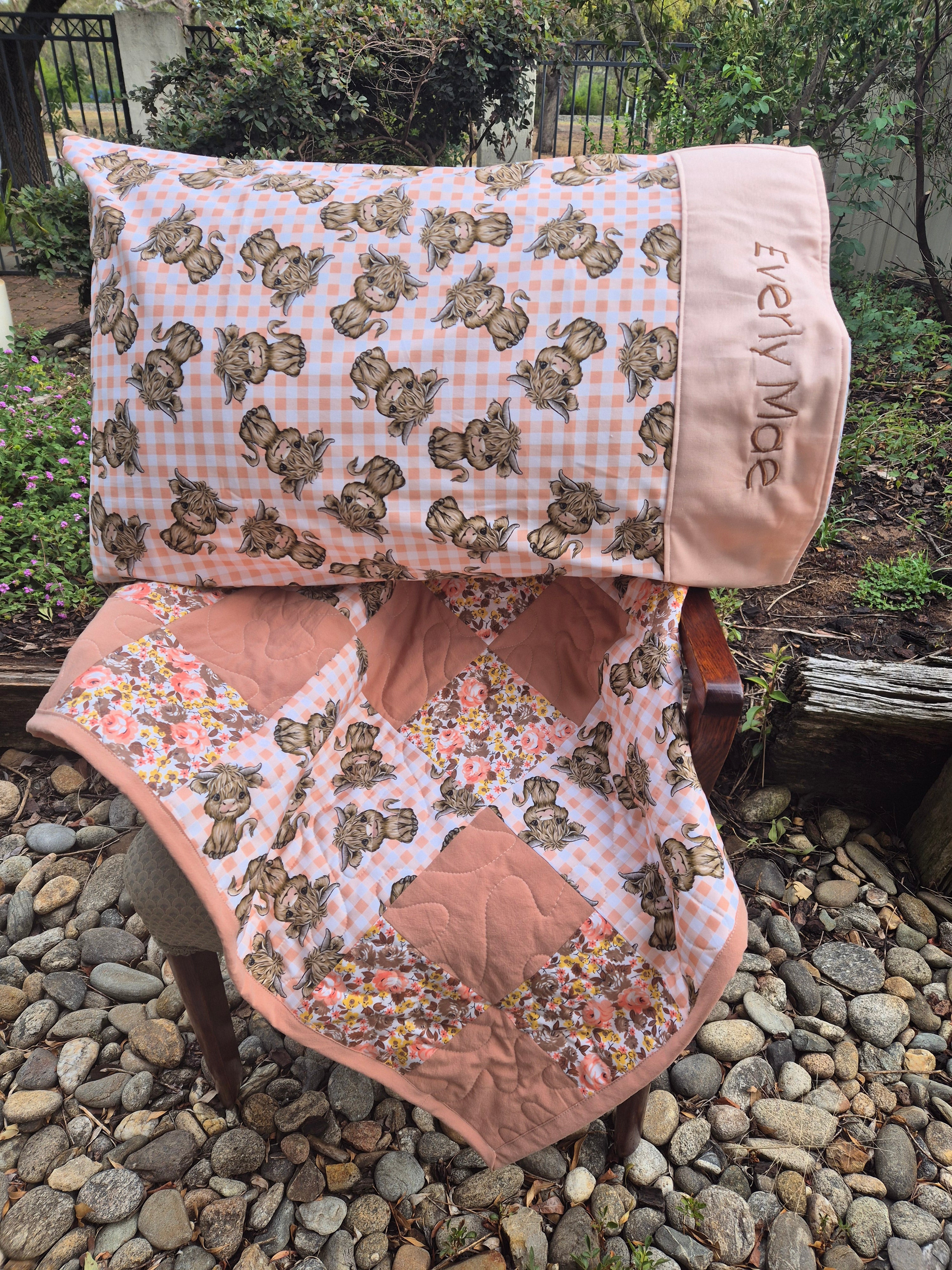 Custom made Pillowcase and cot quilt set
