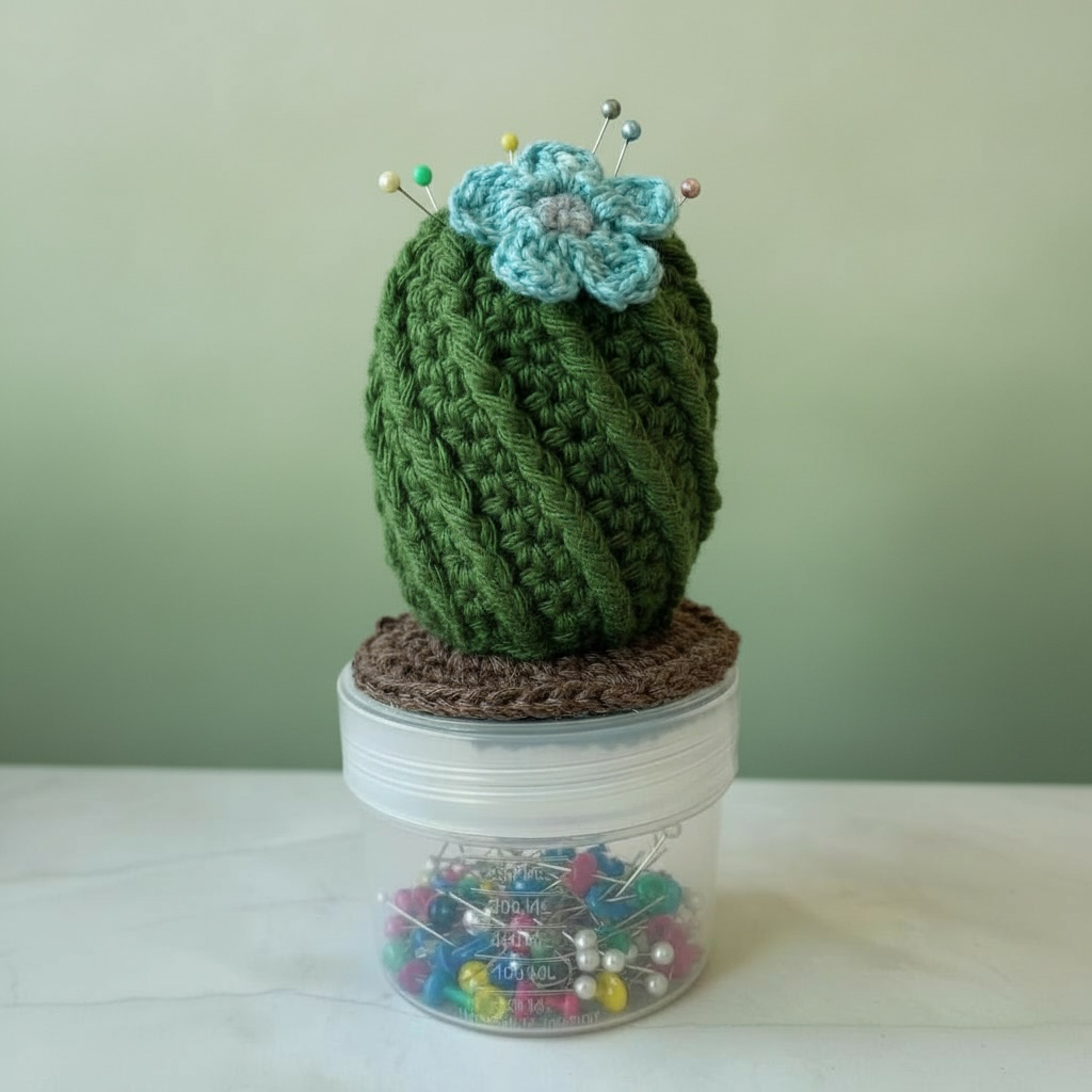 Crochet Cactus Pin Cushion with Needle Sharpener – Handmade Amigurumi Cactus – Sewing & Quilting Gift