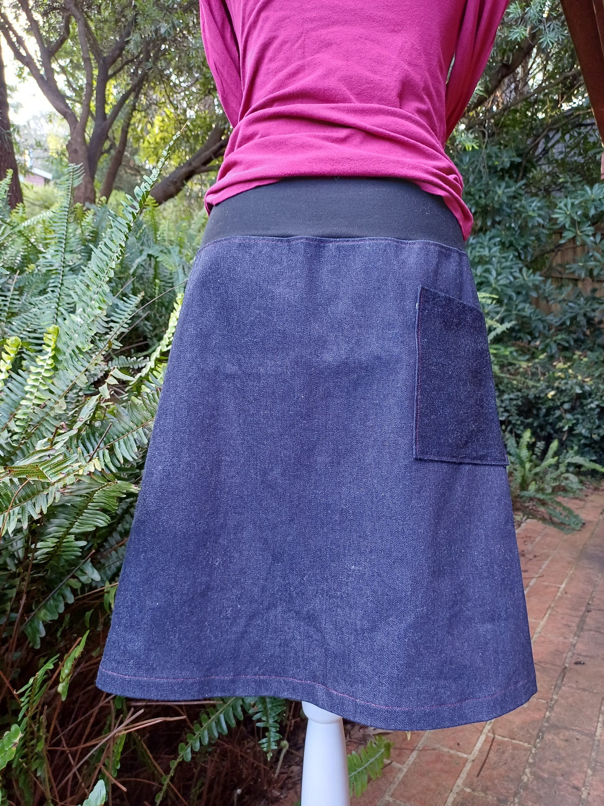 Denim Skirt with Applique Flower