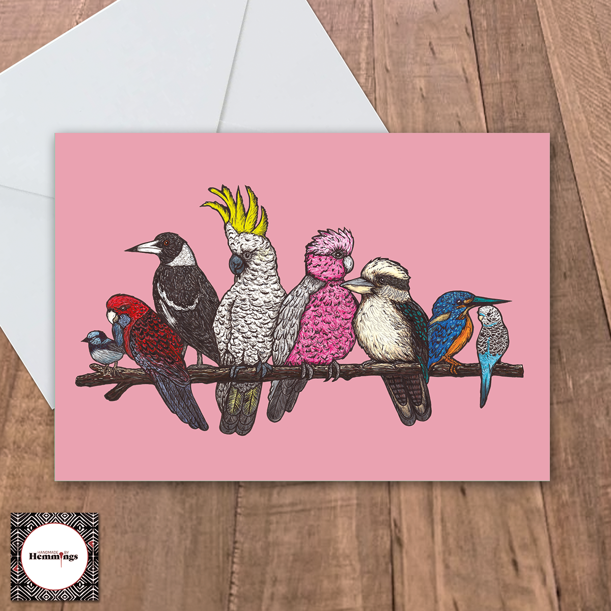 Birds on a Branch Pink Greeting Card + Envelope